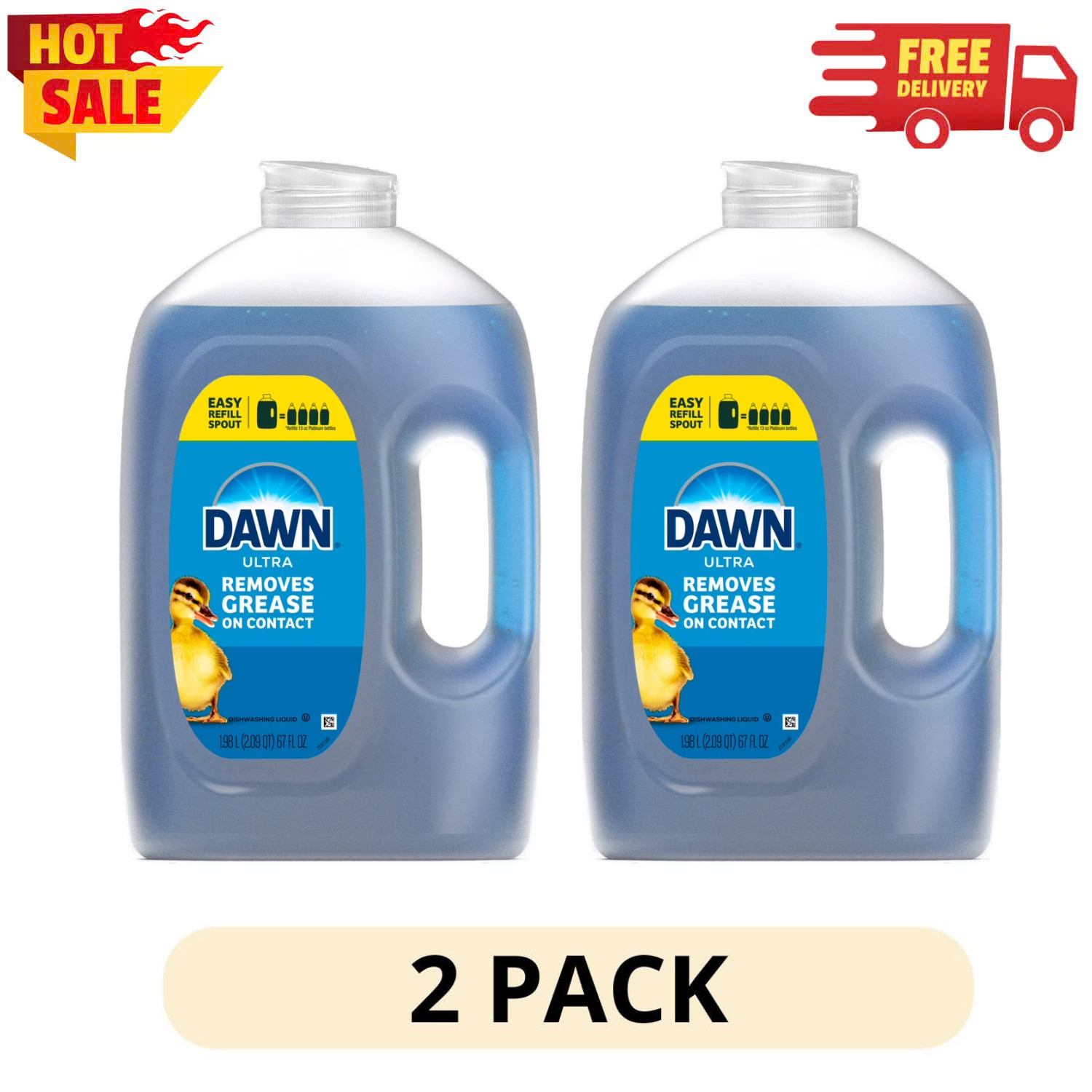 (2 Pack) Dawn Ultra Dish Soap Refill Original 67 fl oz, Grease Cleaner