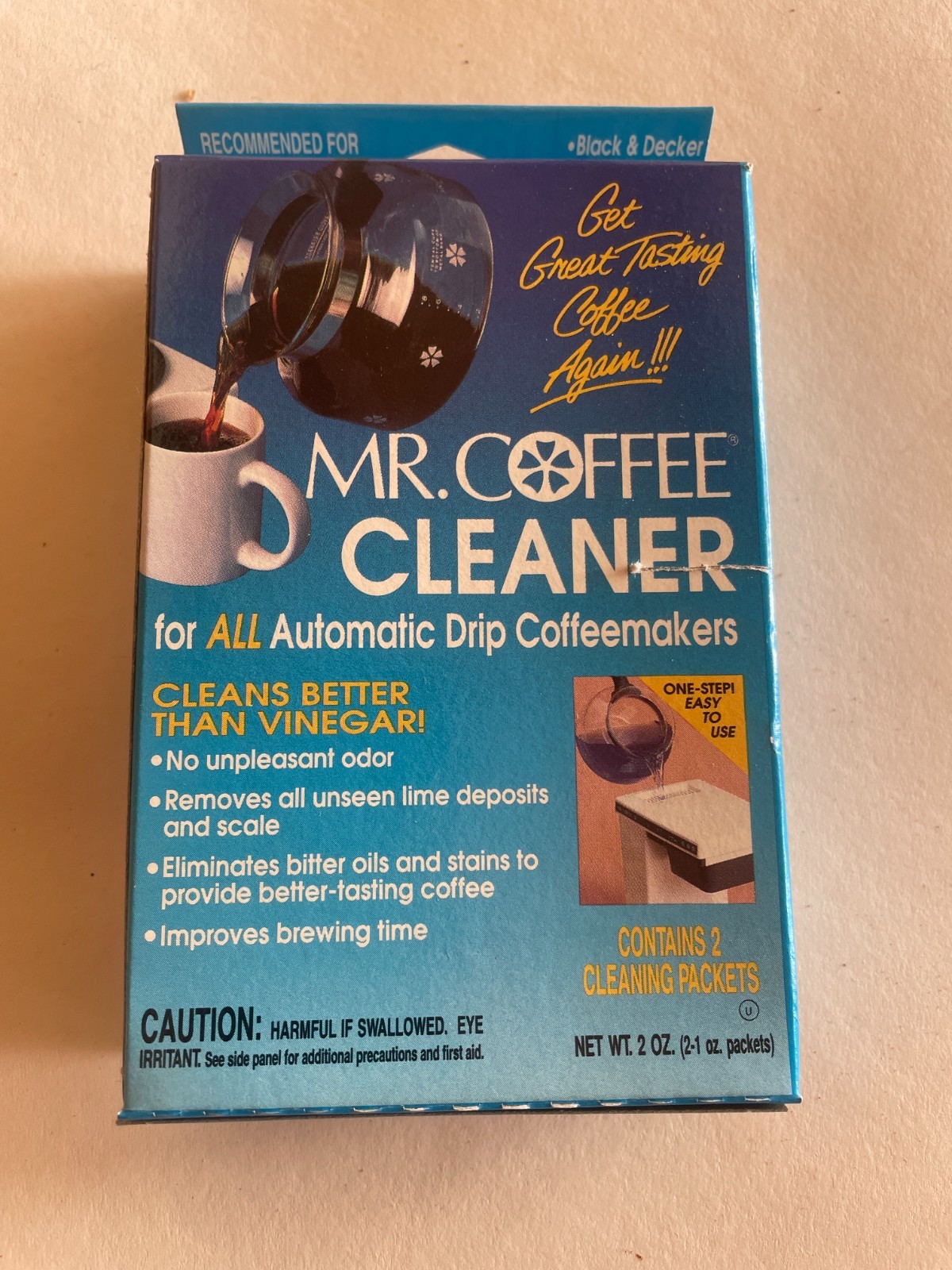 Vintage Mr Coffee Automatic Drip coffee Pot Cleaner, 2-1 oz packets NOS 1991