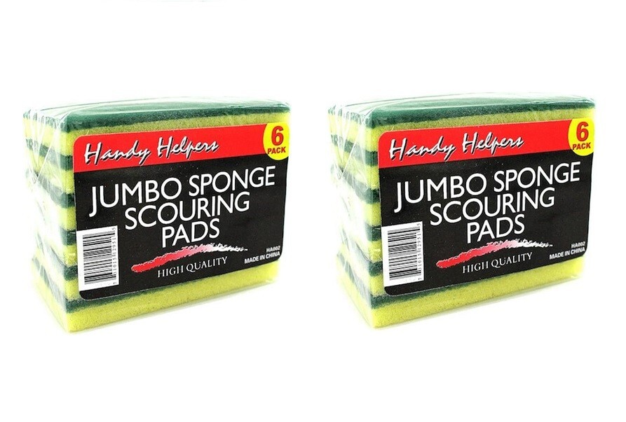 2 PACKS of 6pc Sponge Scouring Scrubbing Pads Handy Helper (12 Pads Total)