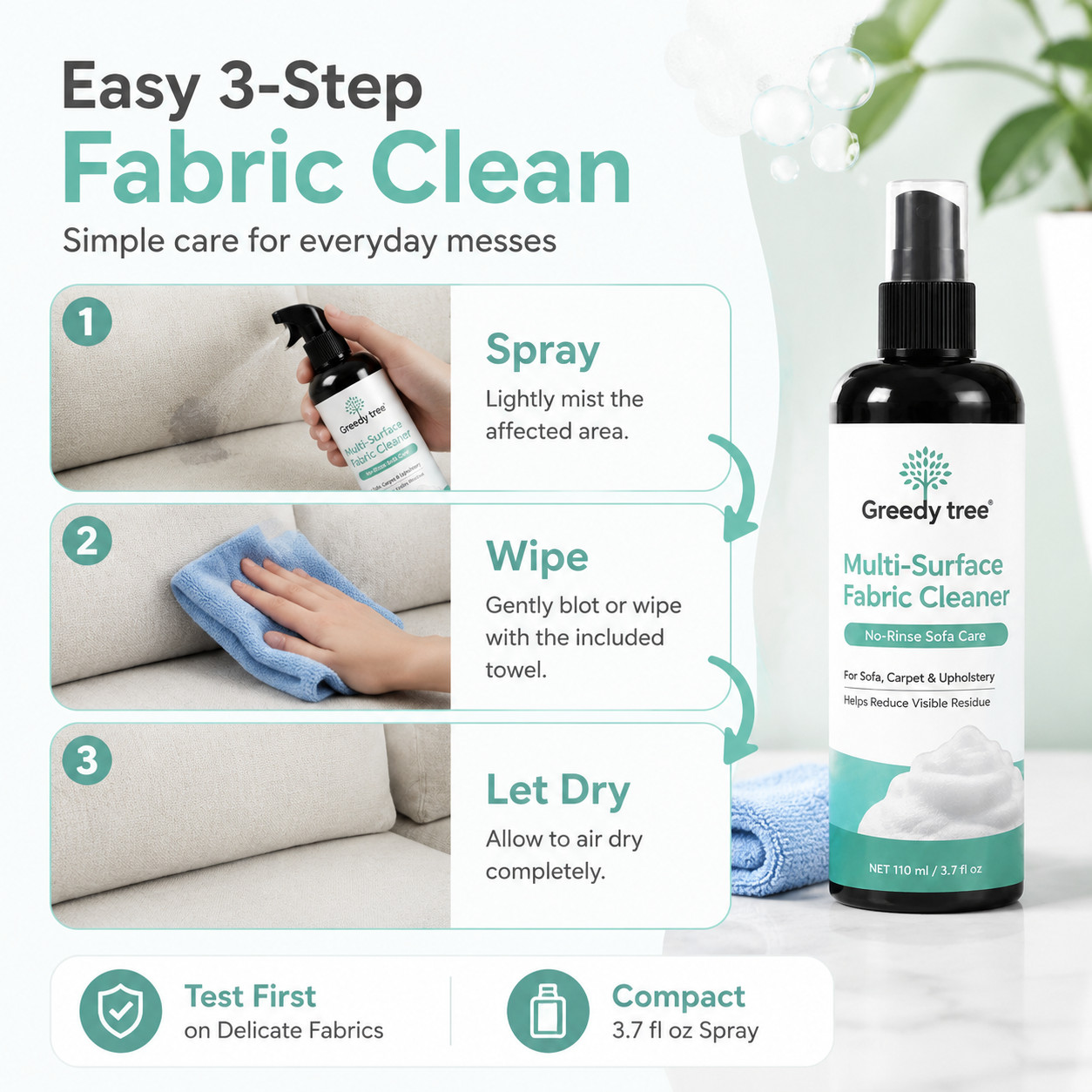 110ML Home Dry Cleaner, Waterless, for Sofa Mattress Clothes Curtain Carpet