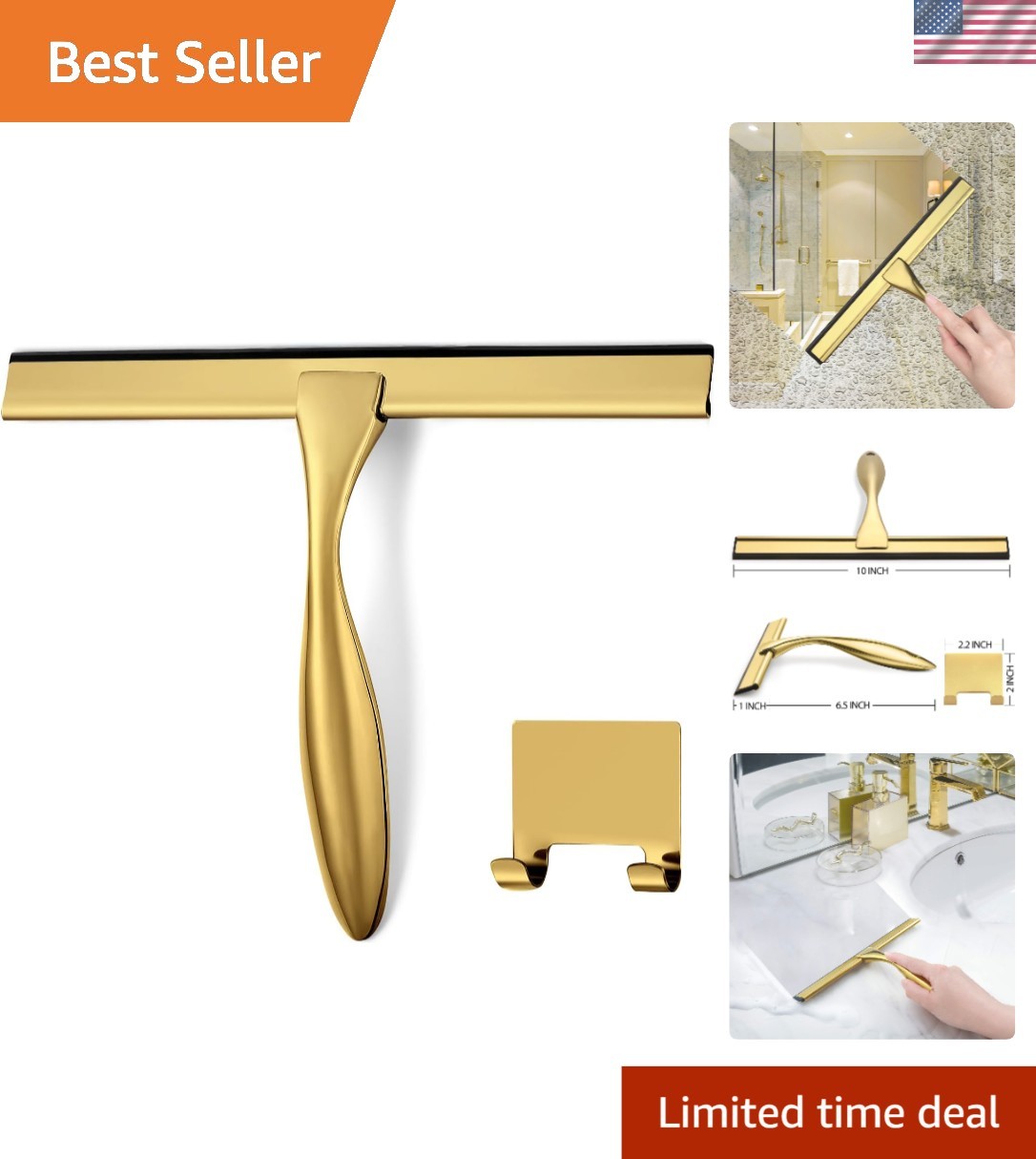 Versatile 10-Inch Rubber Blade Squeegee for Streak-Free Shine & Easy Storage