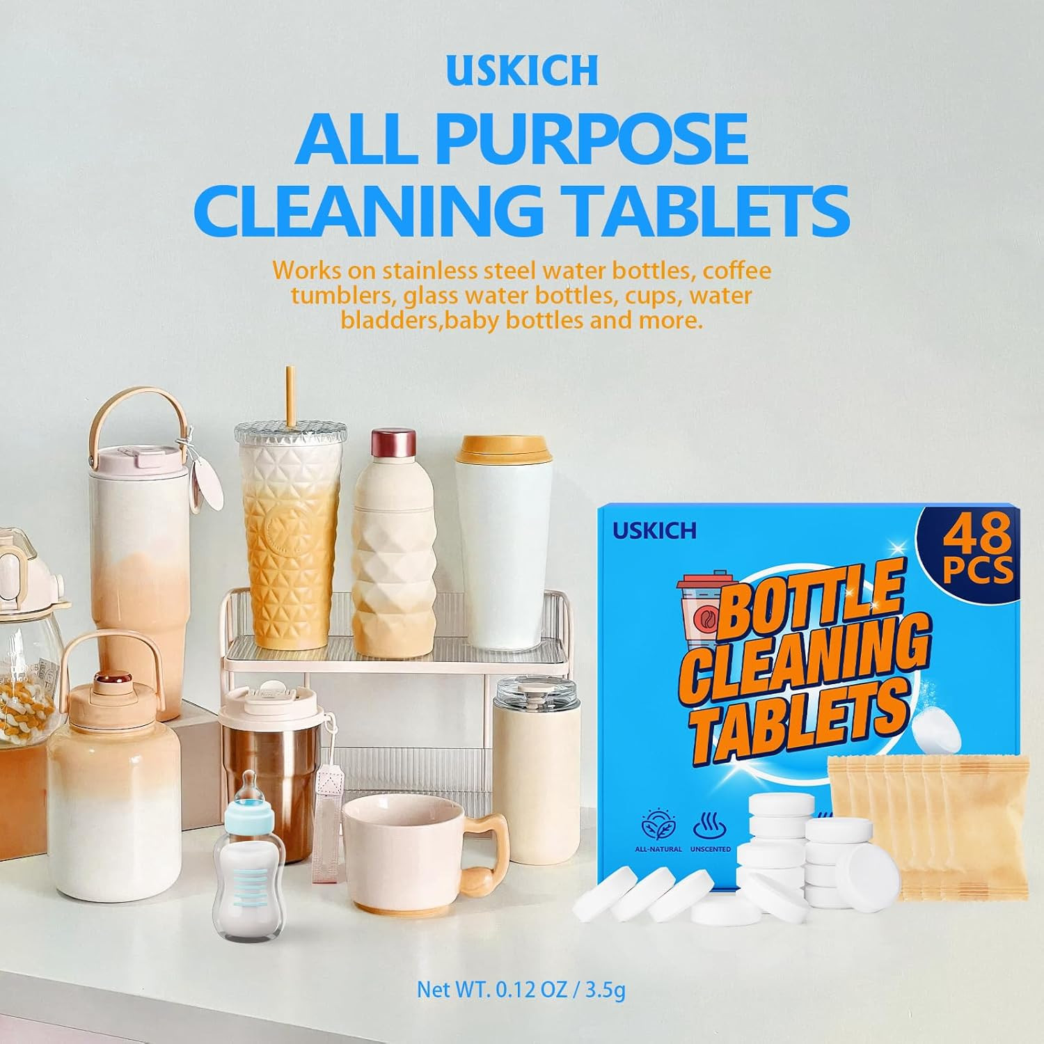 Water Bottle Cleaning Tablets-48 Pack, Bottle Bright Clean Stainless Steel, Ther