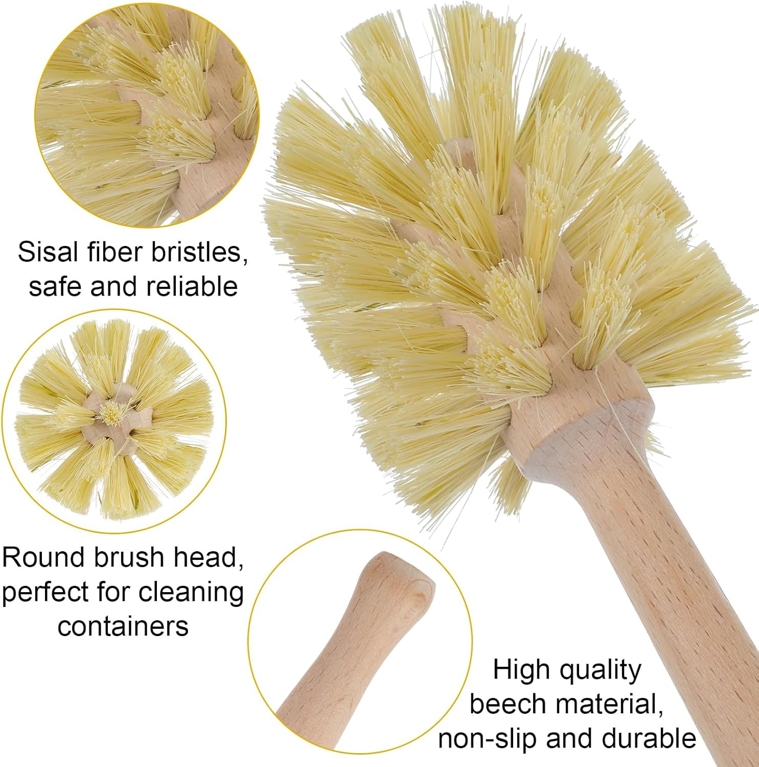 New 6 Pcs Bottle Brush Natural Wood Dish Brush Scrub with Long Beechwood Handle