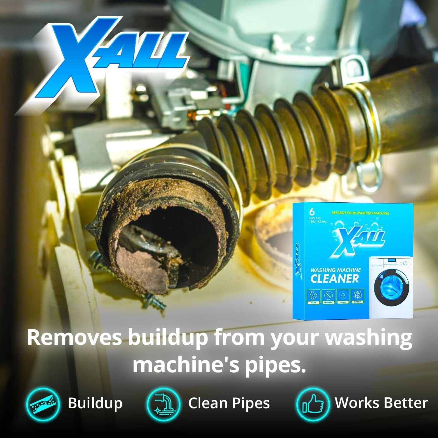 X-ALL Washing Machine Cleaner, 6 Deep Cleaning Tablets Washer Cleaner Deodorizer
