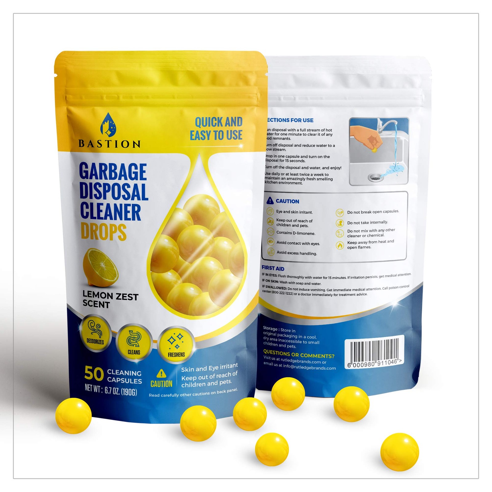 Garbage Disposal Cleaner and Deodorizer Drops 50Count Lemon Zest Scented Kitc…