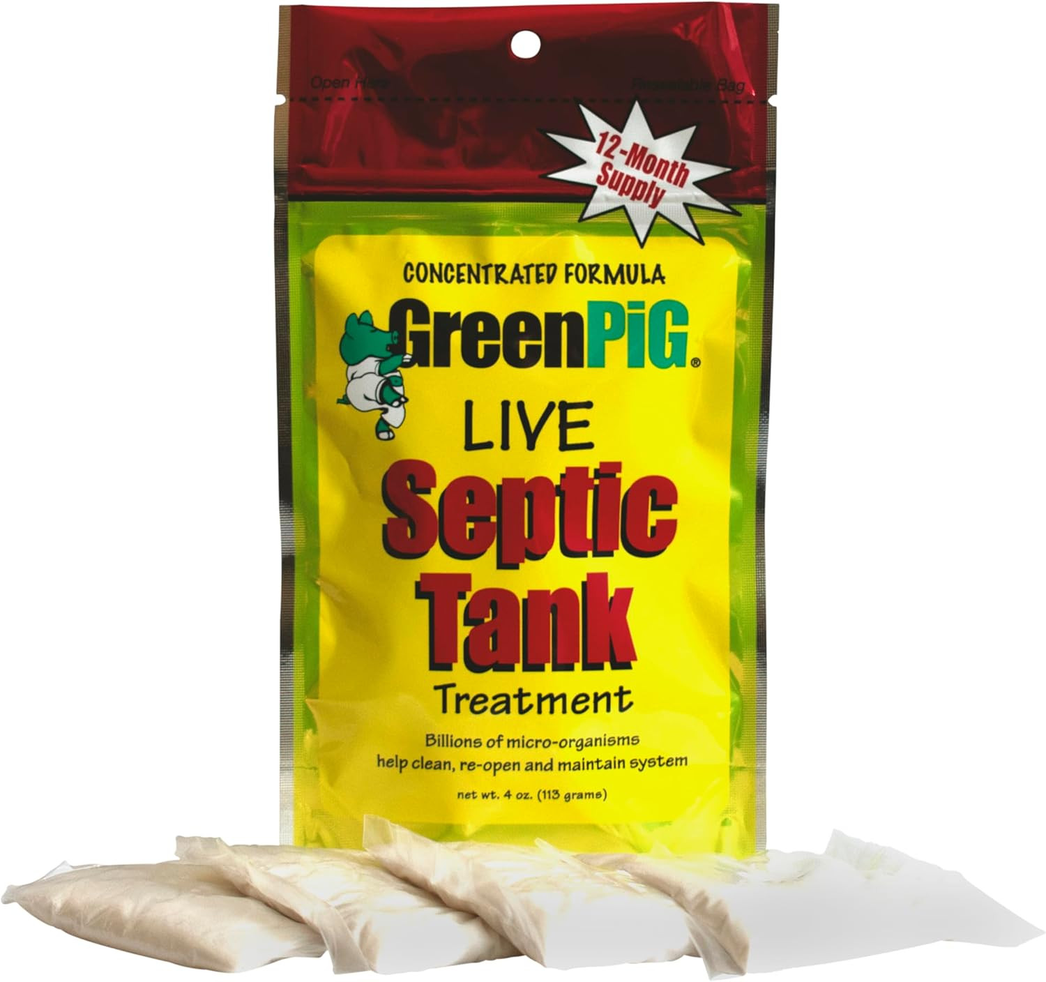 GREEN PIG Septic Tank Treatment Packets, Septic Safe Clog Remover, Prevents Expe