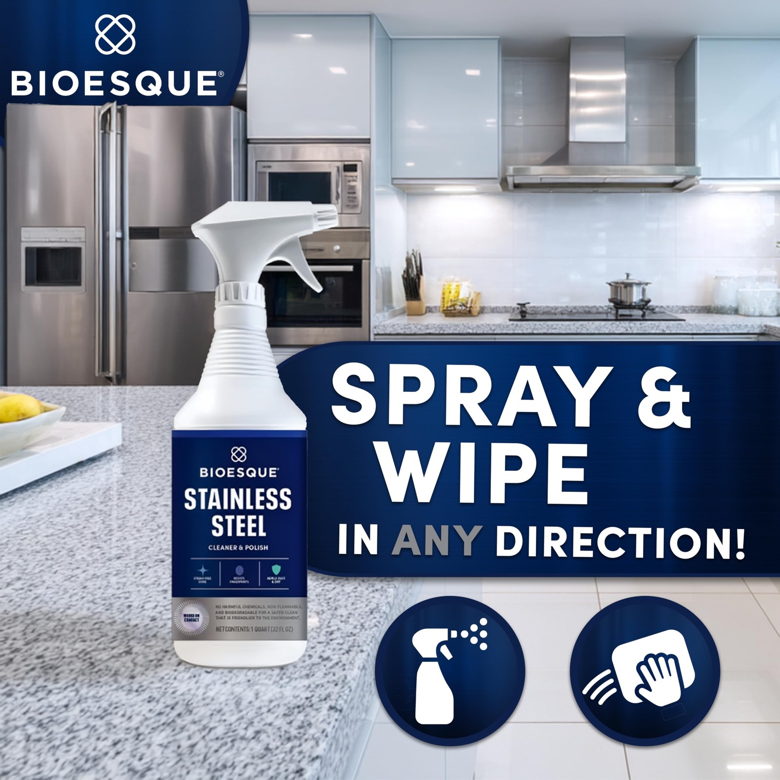 Stainless Steel Cleaner & Polish, Heavy Duty, Non-Abrasive, 32 Fl Oz (Pack of 1)