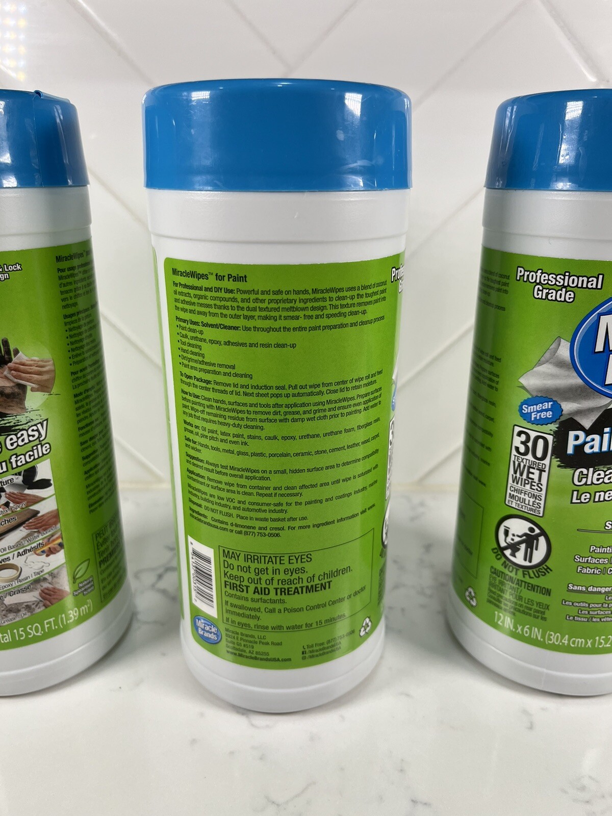 Lot of 3 Miracle Wipes for Paint Textured Wet Wipes 30 Ct- 12″ x 6″ Per Package