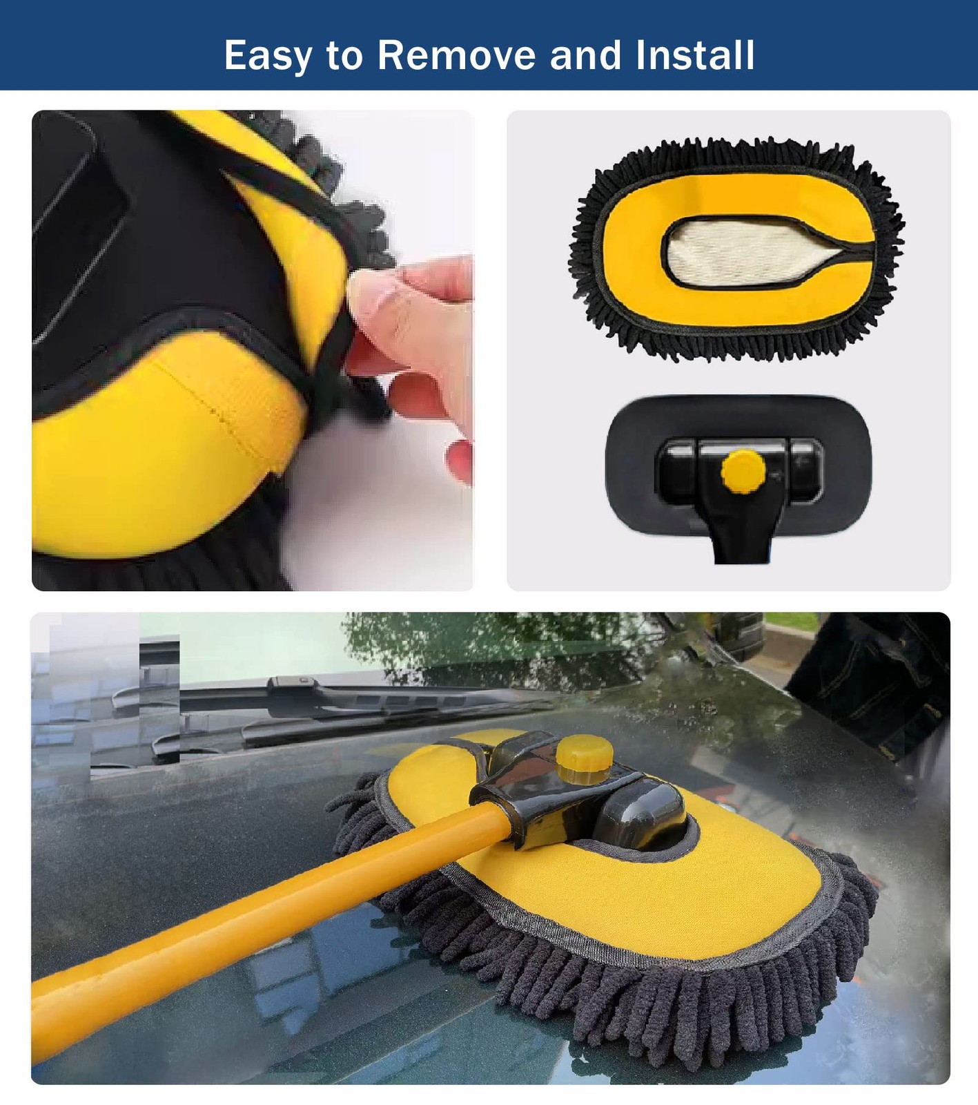 Car Wash Brush Cover, Soft Microfiber Car Wash Mop Head with 15° Curved Pole …