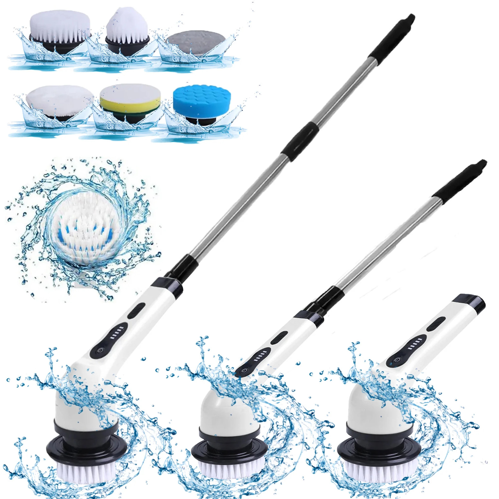 Electric Spin Scrubber, Cordless Bath Tub Power Scrubber with Long Handle & 6 Re