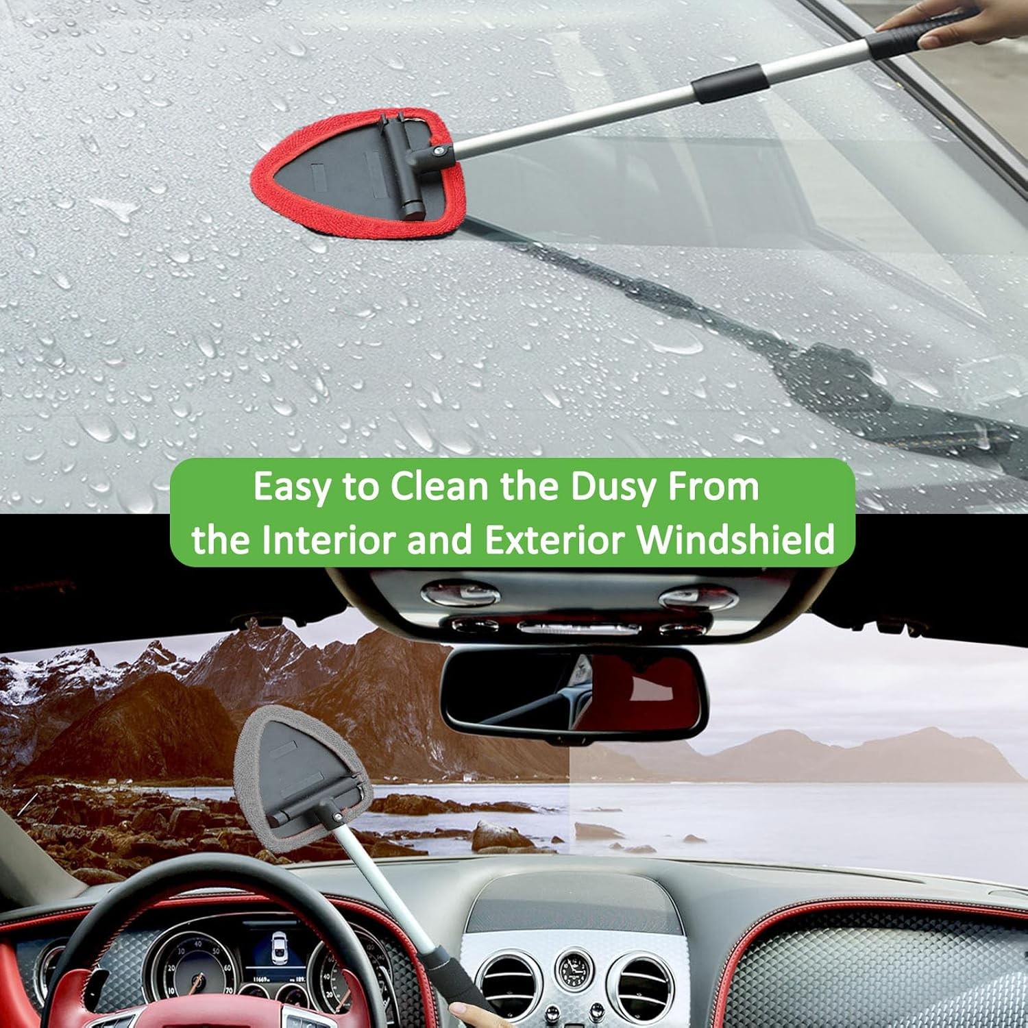 3 Pieces Windshield Cleaning Tool Inside Car Window Cleaner Cleaning Tool with E