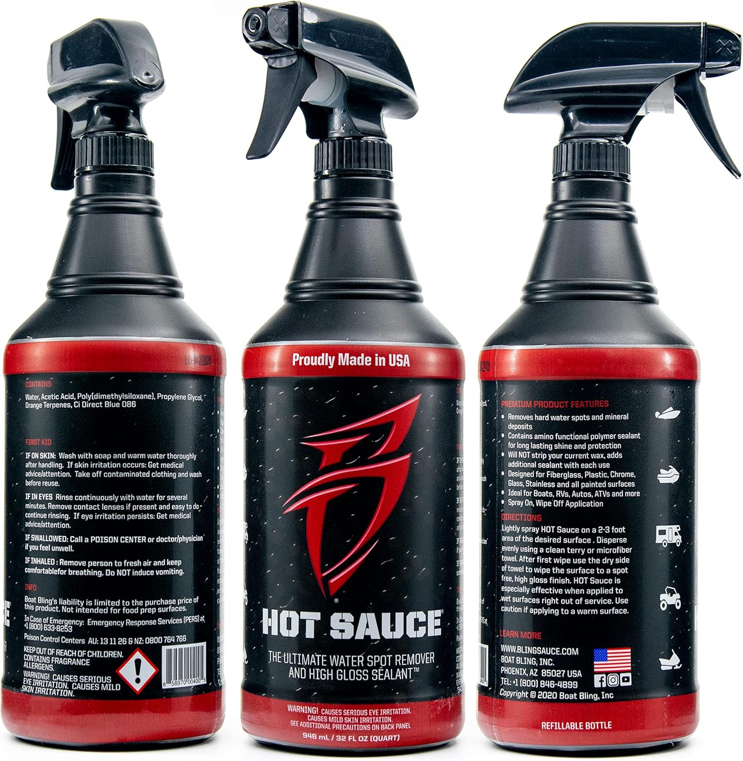 Bling Sauce Hot Sauce Premium Hard Water Spot Remover W/High-Gloss Wax Sealants