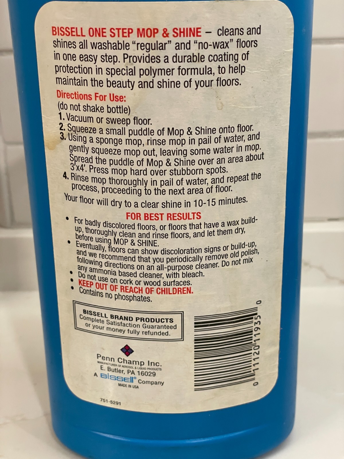Vintage Bissel Mop & Shine Floor Shine Cleaner One Step 32 fl oz 50% Full Used