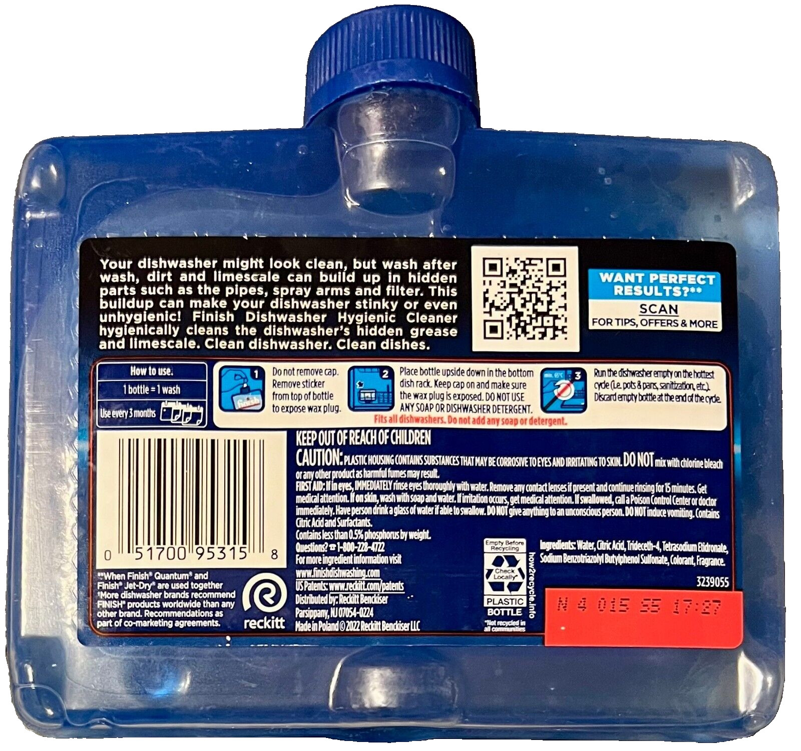 Finish Dishwasher Hygienic Cleaner – Cleans Grease & Limescale – 8.45 OZ