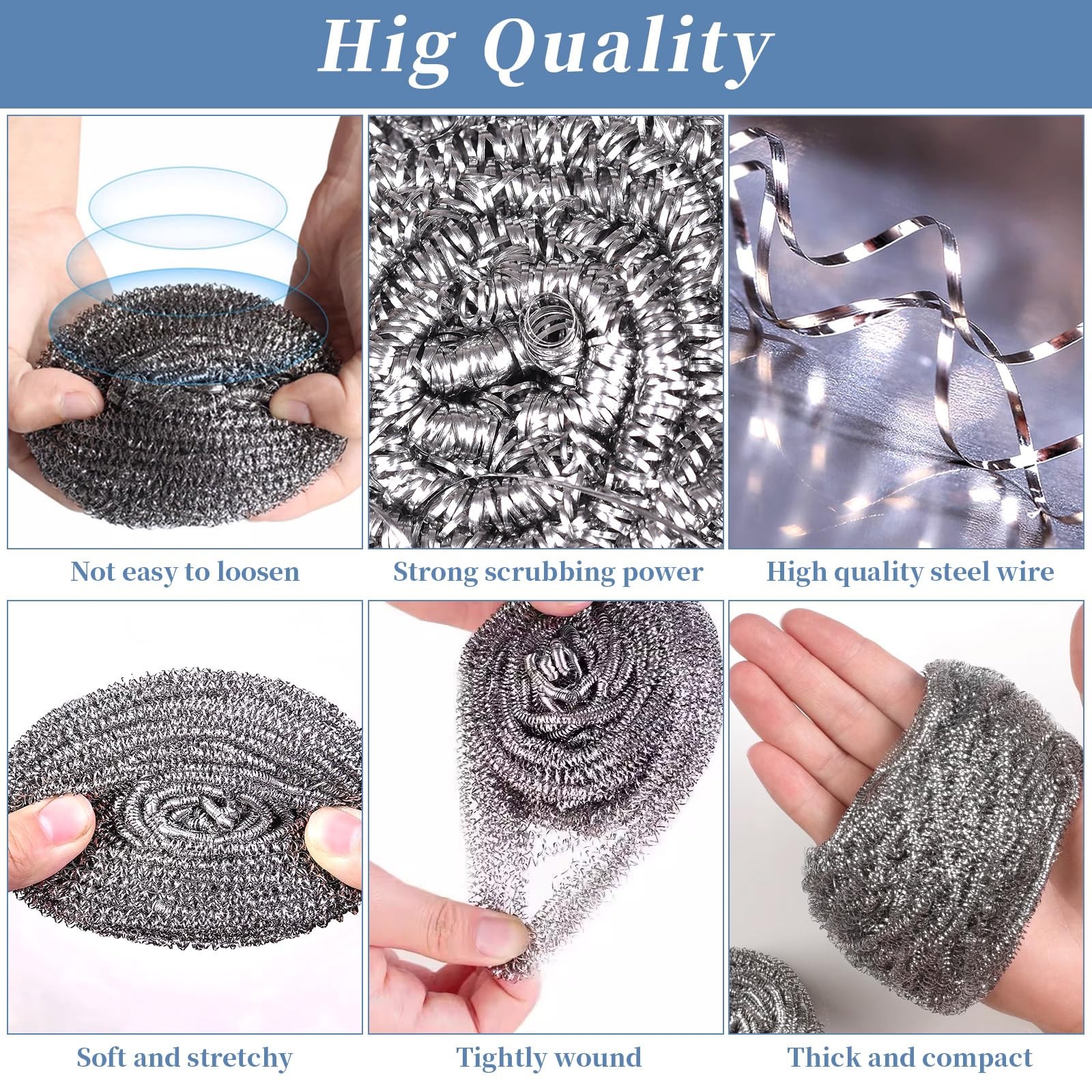 GUEICN Stainless Steel Scrubber Scrubbing 6Pcs Metal Scrubber, Silver