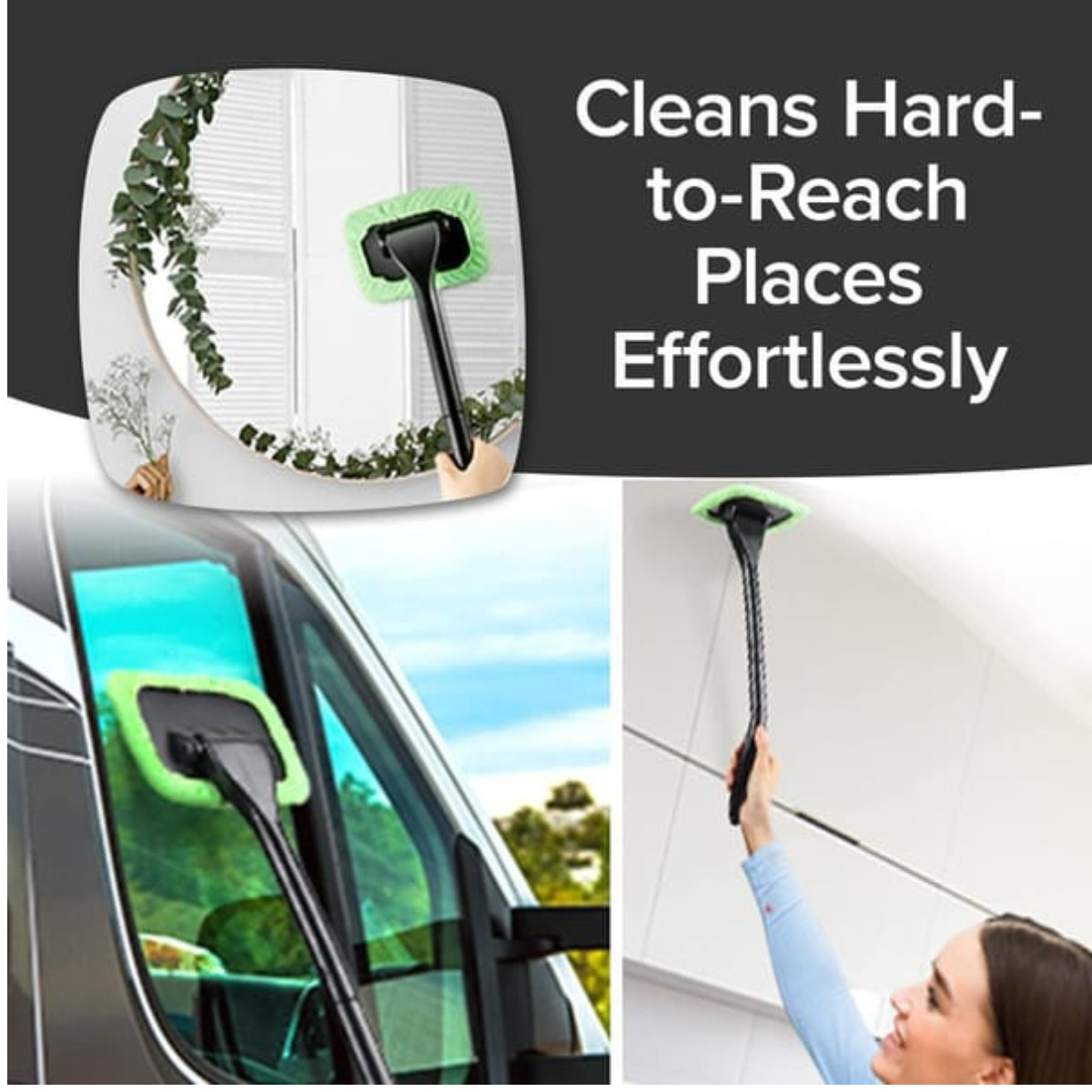 Car Glass Cleaning Brush Kit Rotating Head 6 Microfibre Pads Spray Bottle