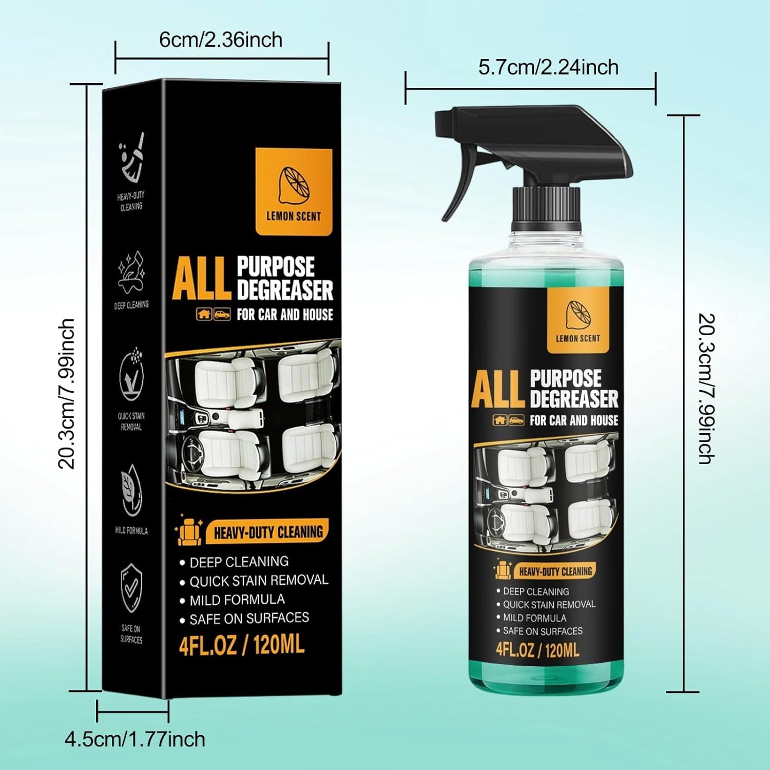 2Pcs All Purpose Degreaser for Car and House,Lemon Scent,Heavy-Duty Cleaning Spr