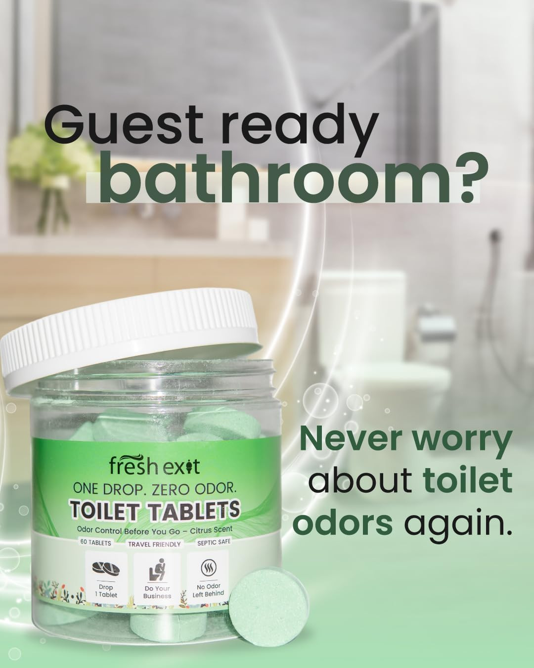 Toilet Deodorizer Tablets – Drop One in and Go – 60 Count Citrus Scent – Odor El