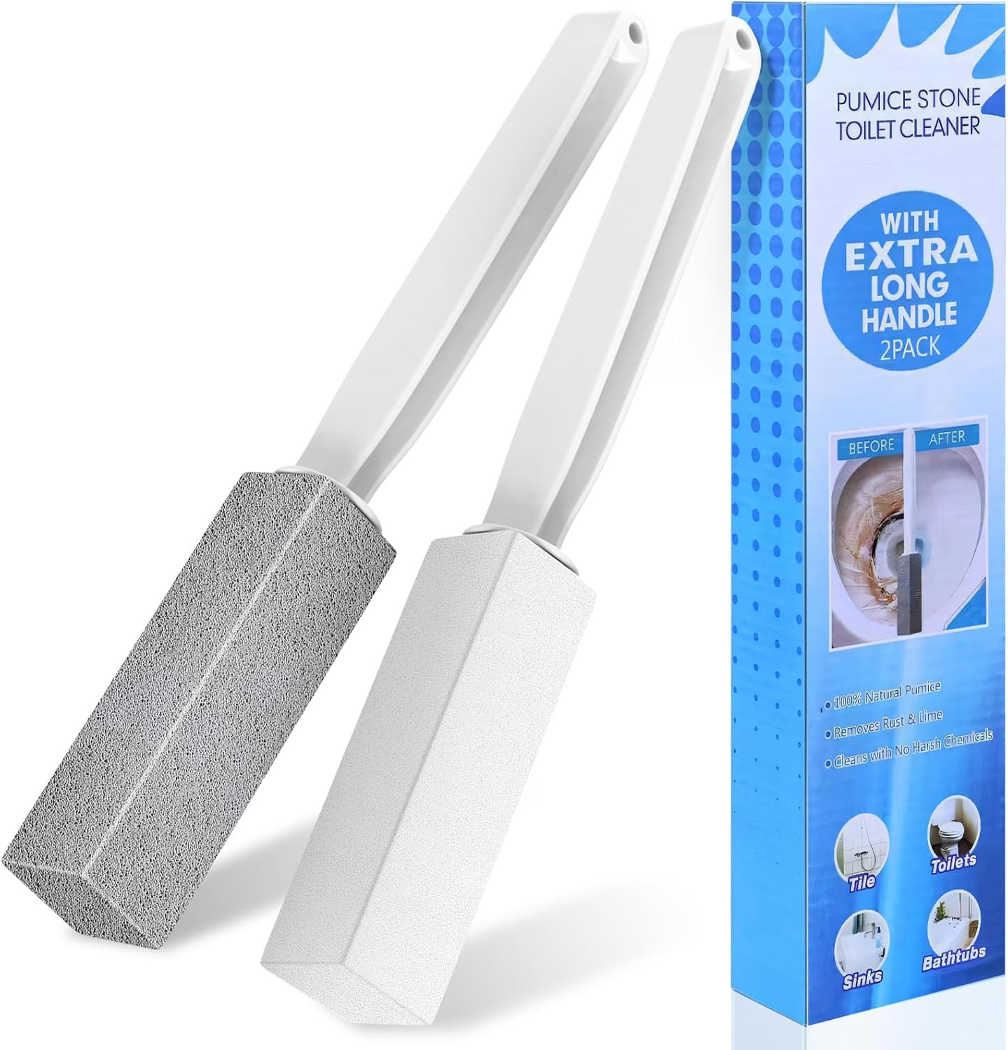 Toilet Bowl Cleaner Pumice Stone -Hard Water Stain Remover, Powerfully Removes T