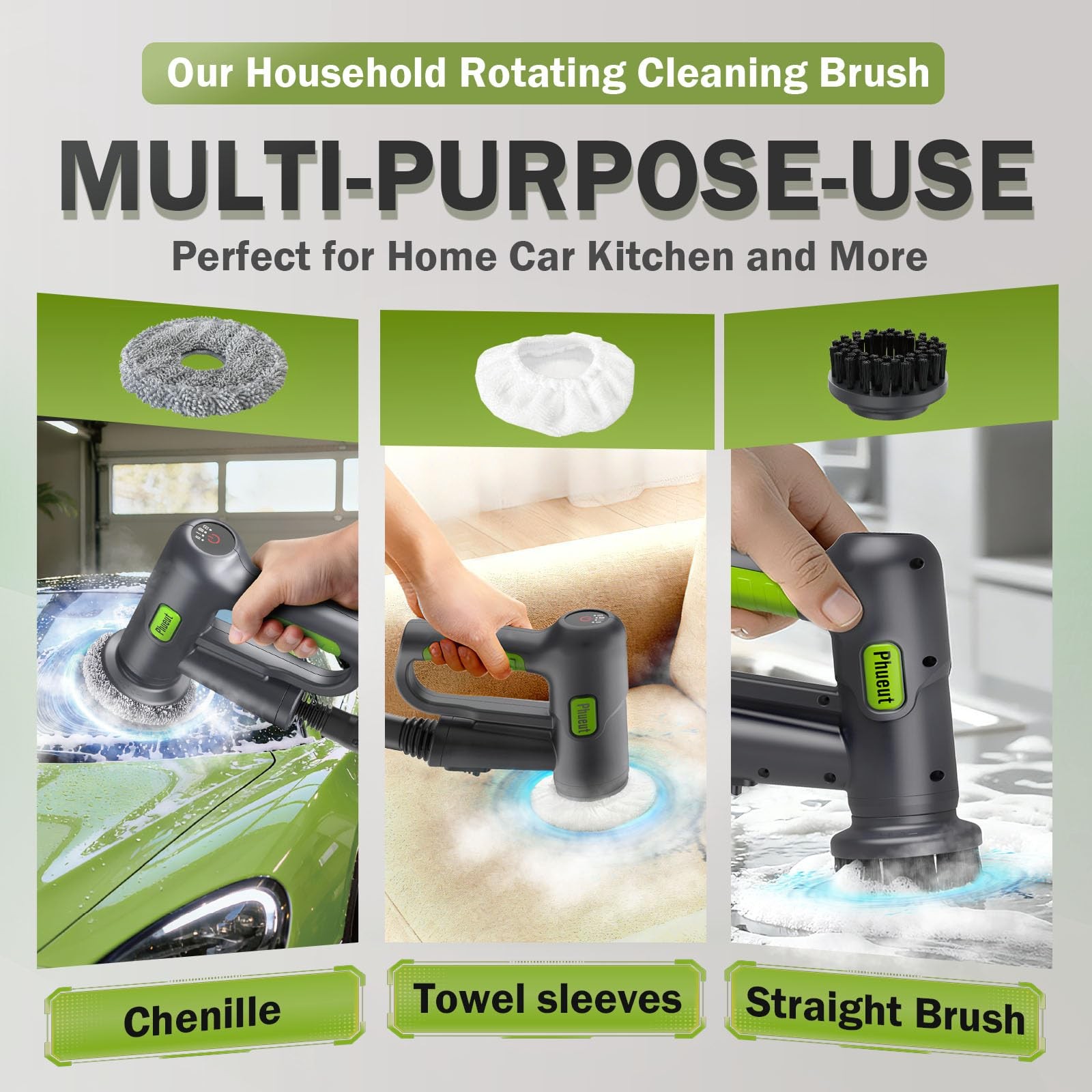 Electric Spin Scrubber Cordless, 2 Speeds Power Cleaning Brush, 150 Mins Runt…