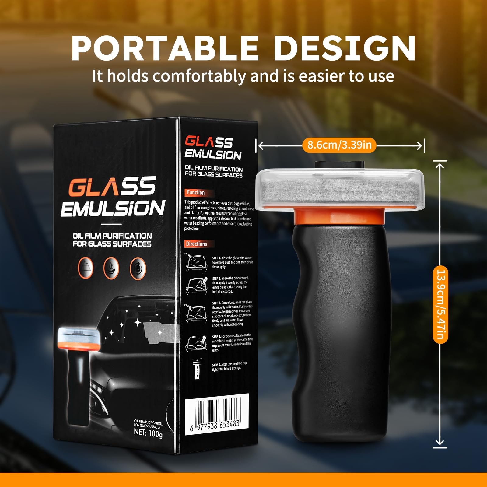 Glass Oil Film Remover for Car Windshield, Handheld Roll-On Glass Emulsion Cl…