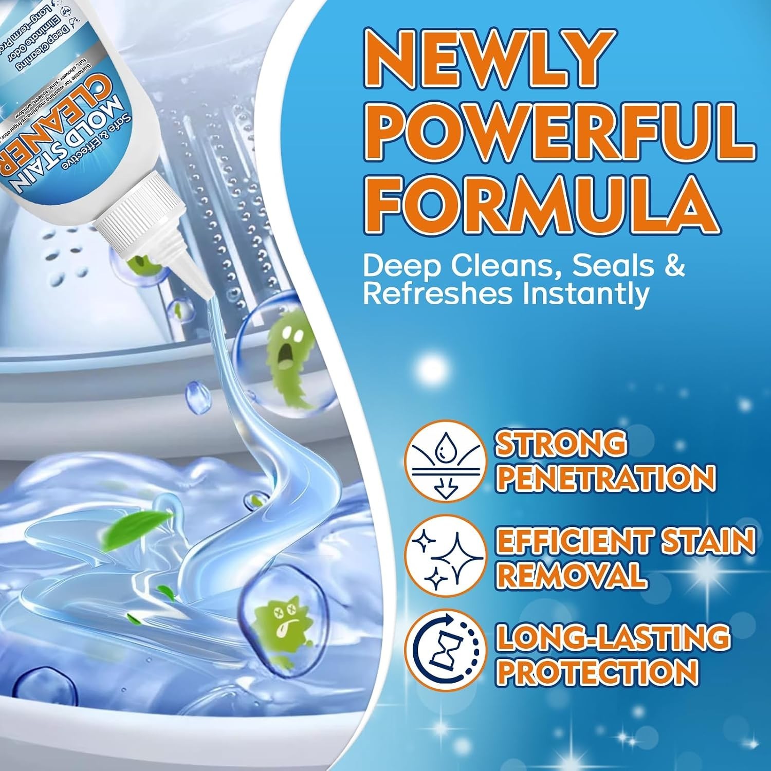 Mold Stain Cleaner Gel, 8 FL oz Heavy-Duty for Washing Machine Gasket, Shower…