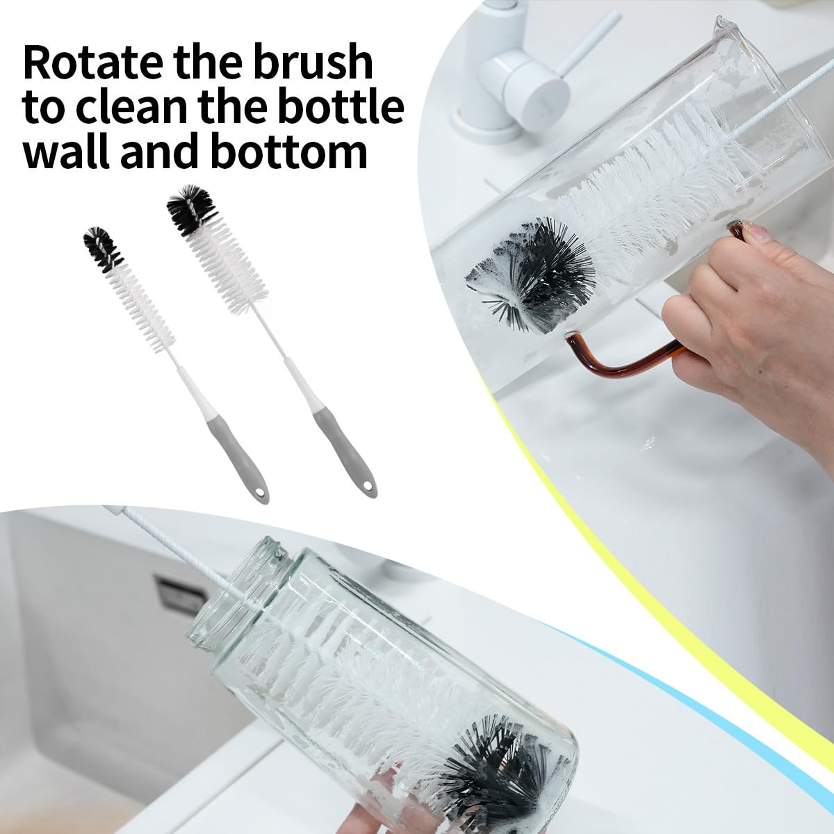 Bottle Cleaner Brush Set – Long Handle Bottle Brushes for Cleaning Narrow Nec…