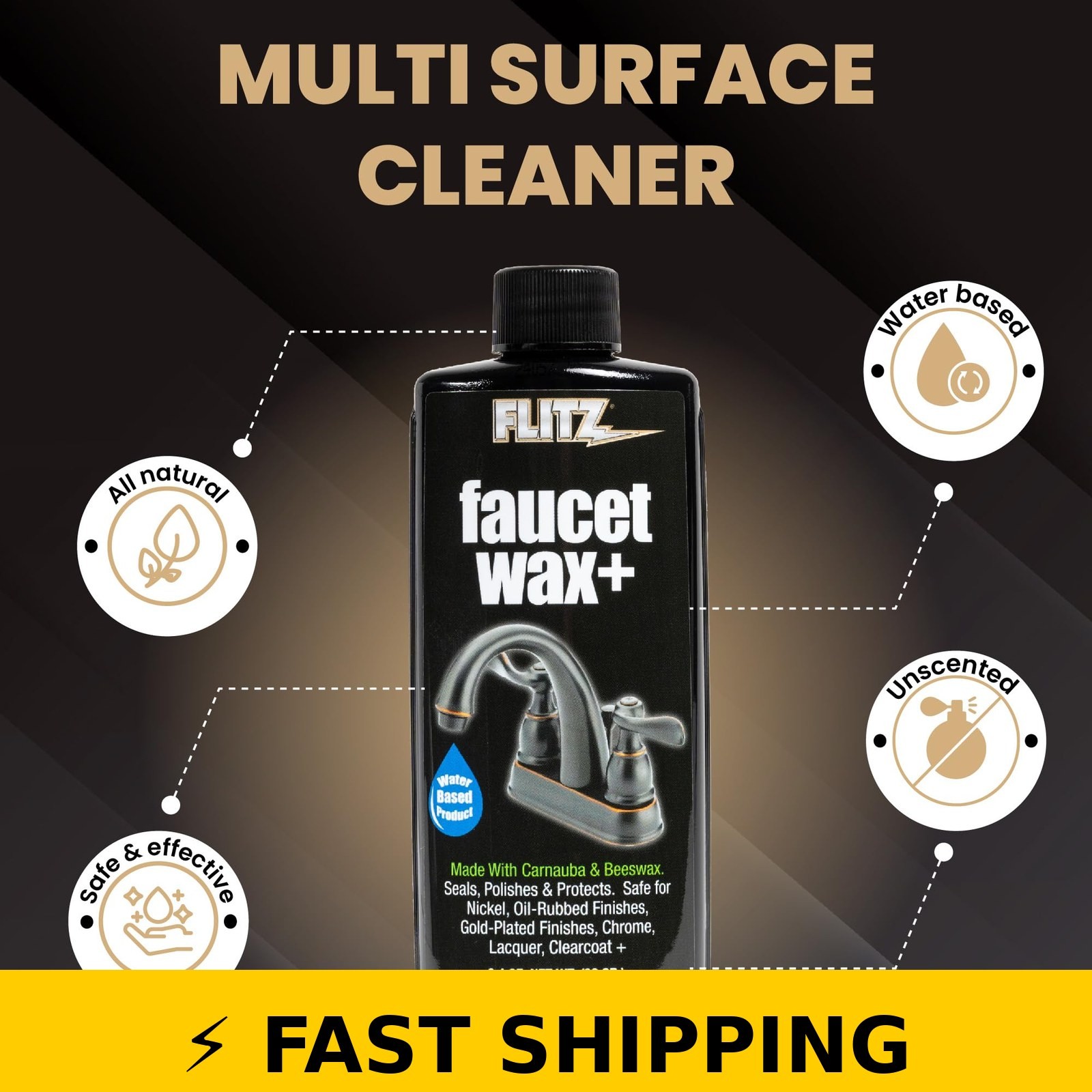 Flitz Faucet Wax Plus Cleaner & Polisher – 3.4oz Water-Based