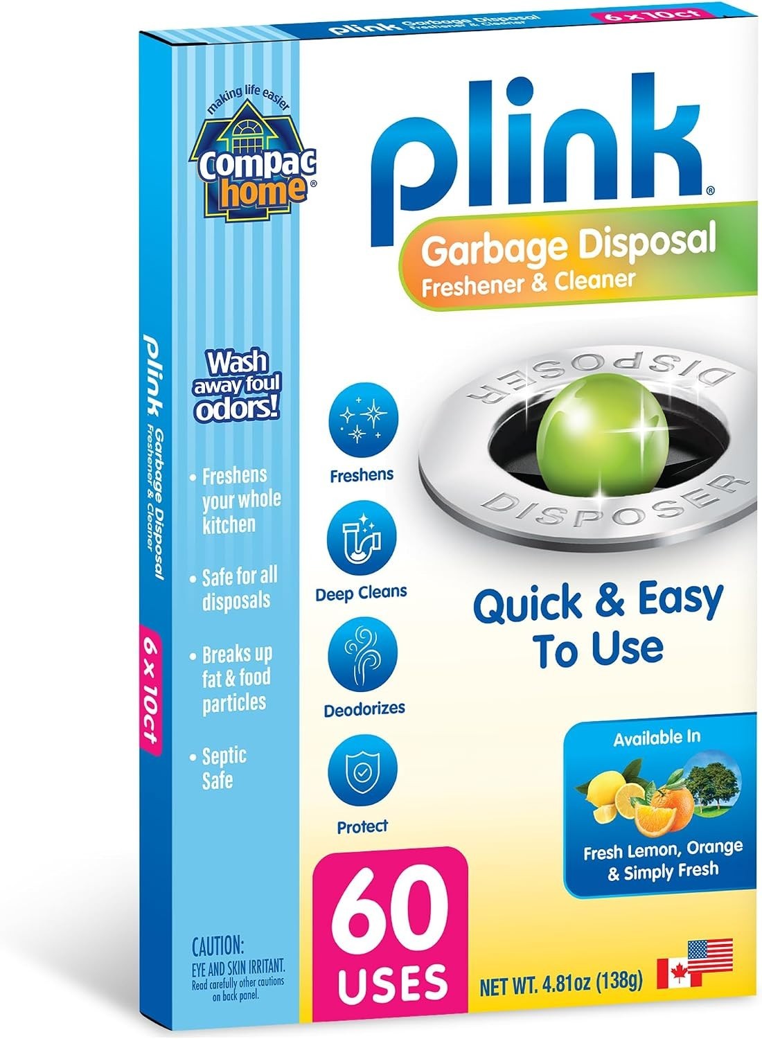 Plink 60 Pack Garbage Disposal Deodorizer – Quick Clean, Assorted Fresh Scents