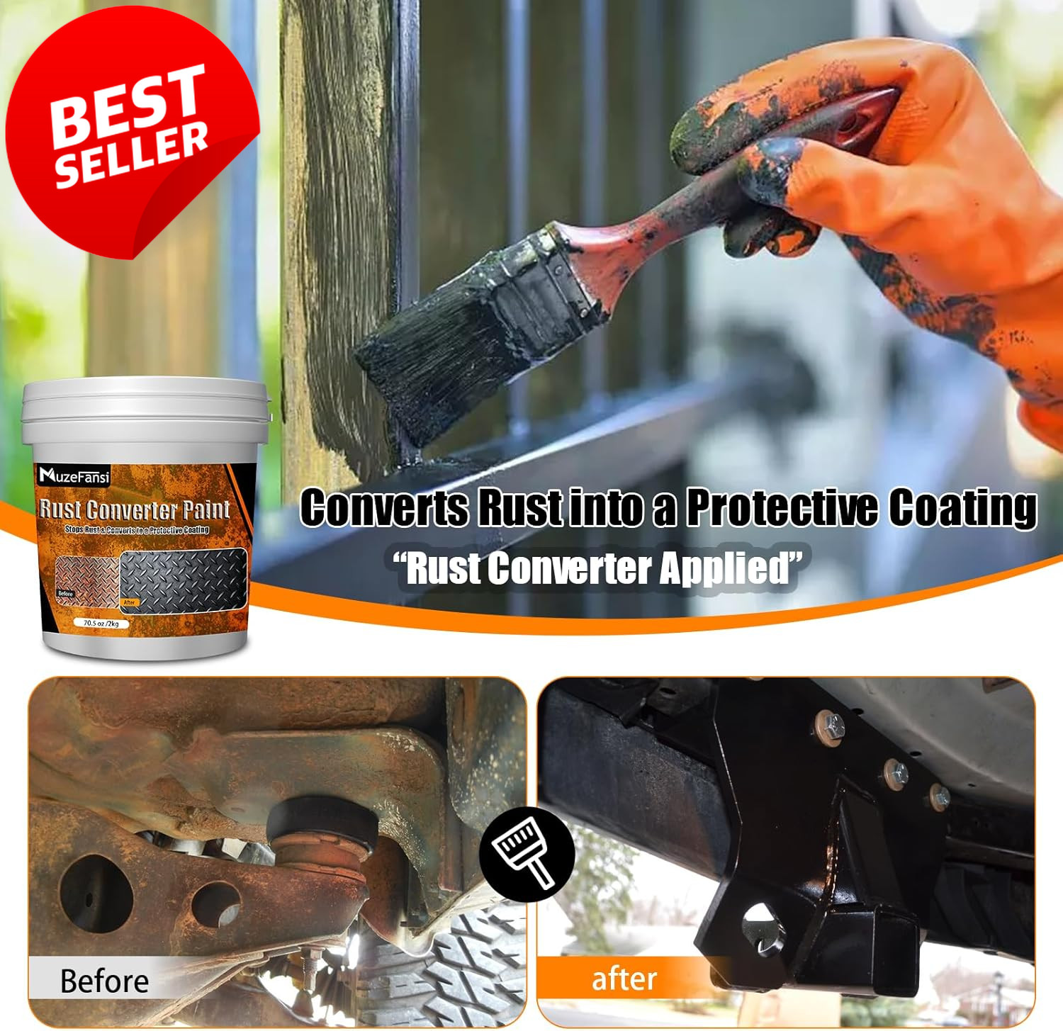 2-in-1 Rust Converter Metal Primer 70.5oz Black Auto Marine Heat Resistant – US