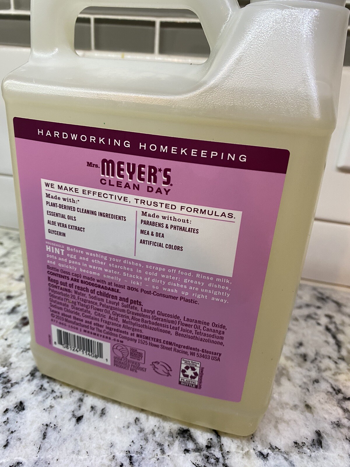 Mrs Meyer’s Peony Dish Soap Refill 48 fl. oz. Essential Oils Aloe Vera Extract
