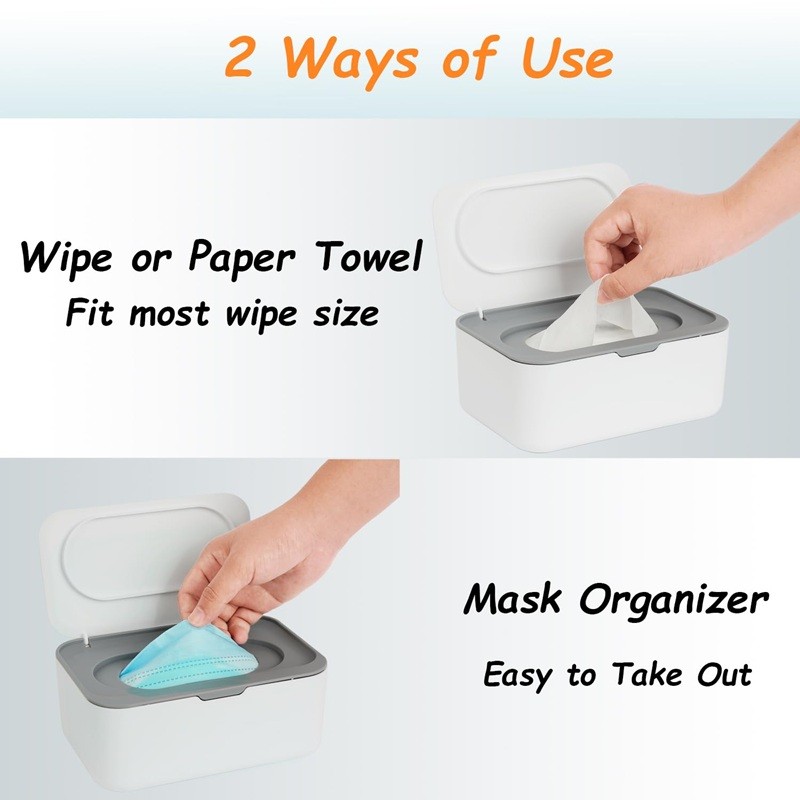 Wipe Boxes Dispenser Holder Baby Adult Refillable Container Easy Pull Wipes Grey