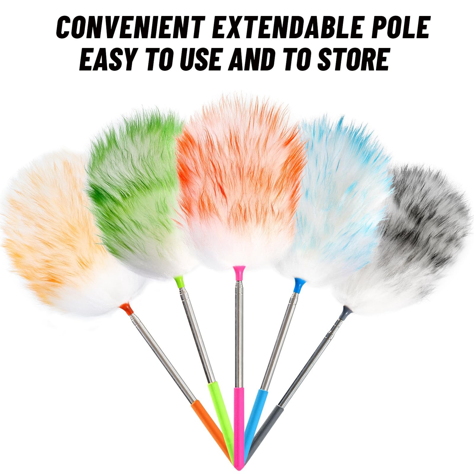 5PCS Extendable Lambswool Duster with 35-55 Inch Adjustable Aluminum Handle,F…