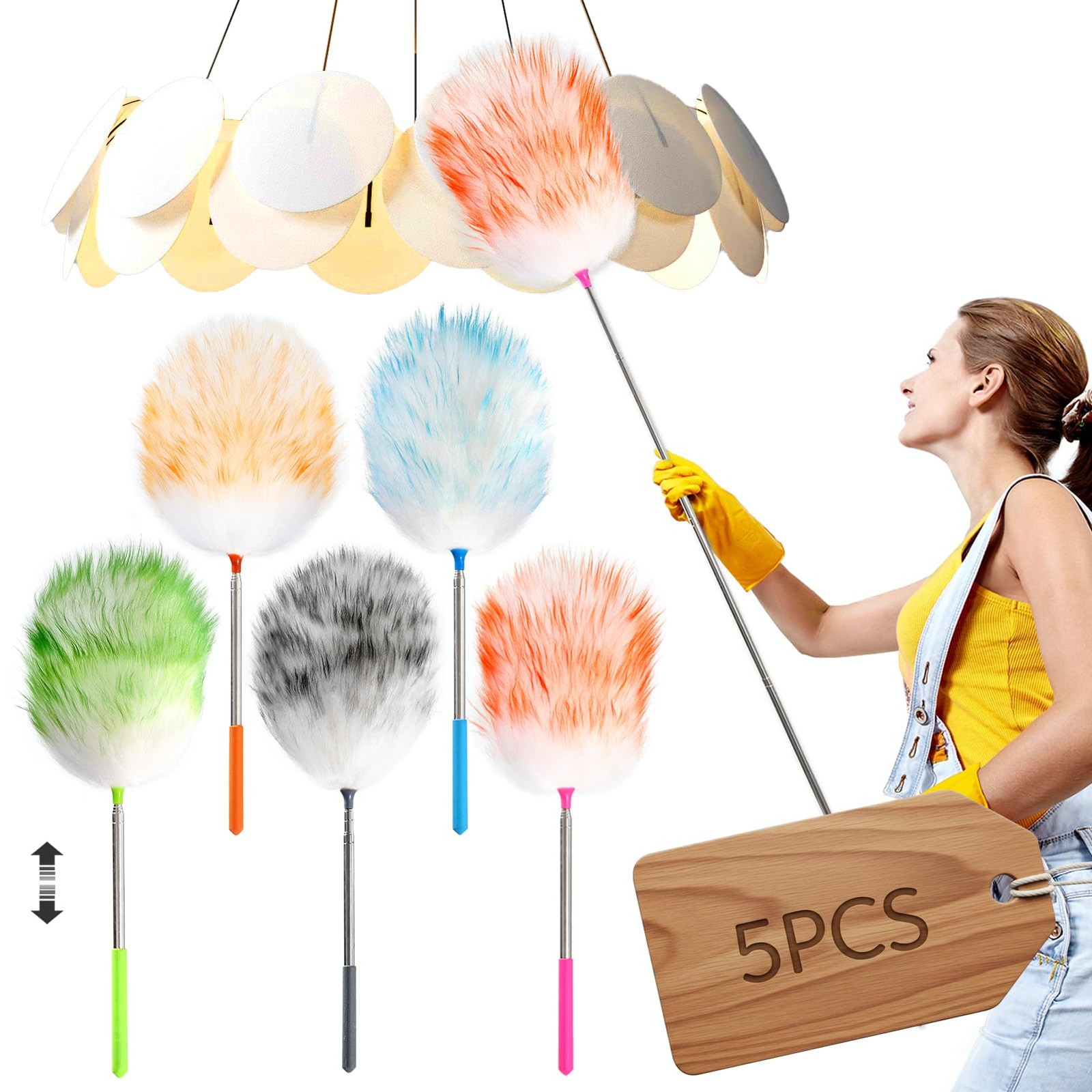 5PCS Extendable Lambswool Duster with 35-55 Inch Adjustable Aluminum Handle,F…