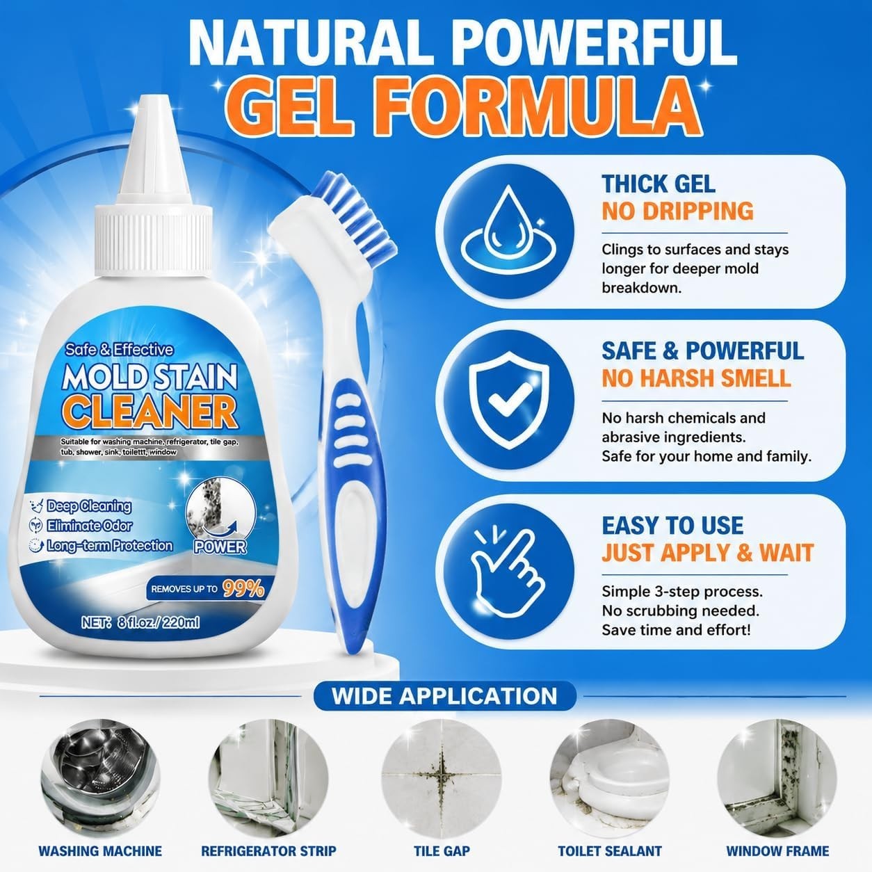 Household Stain Cleaner for Washer Seal | Reaches Crevices, Caulk Seams, Rubb…
