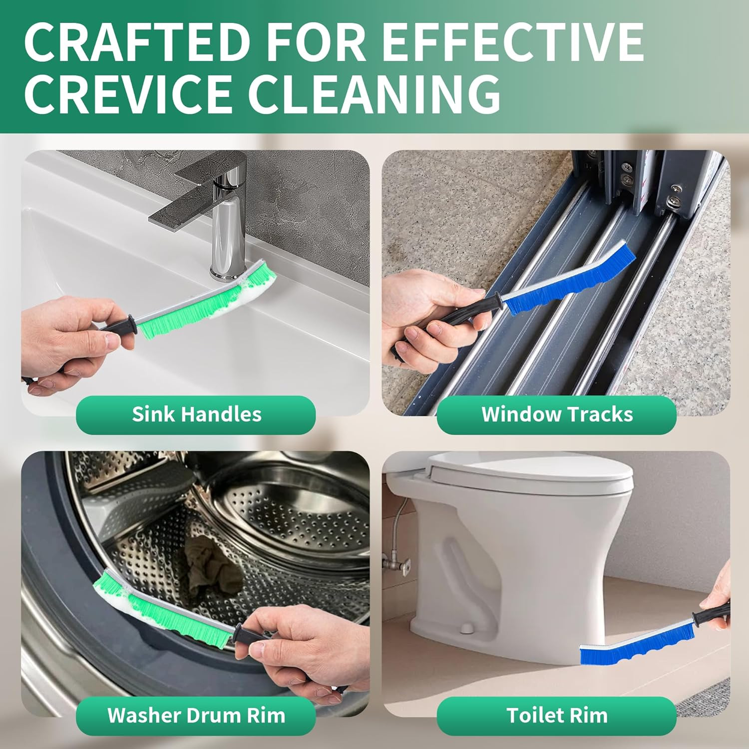 6-Pack Hard Bristle Crevice Cleaning Brush, Best Tool for Cleaning Grout, Gaps,