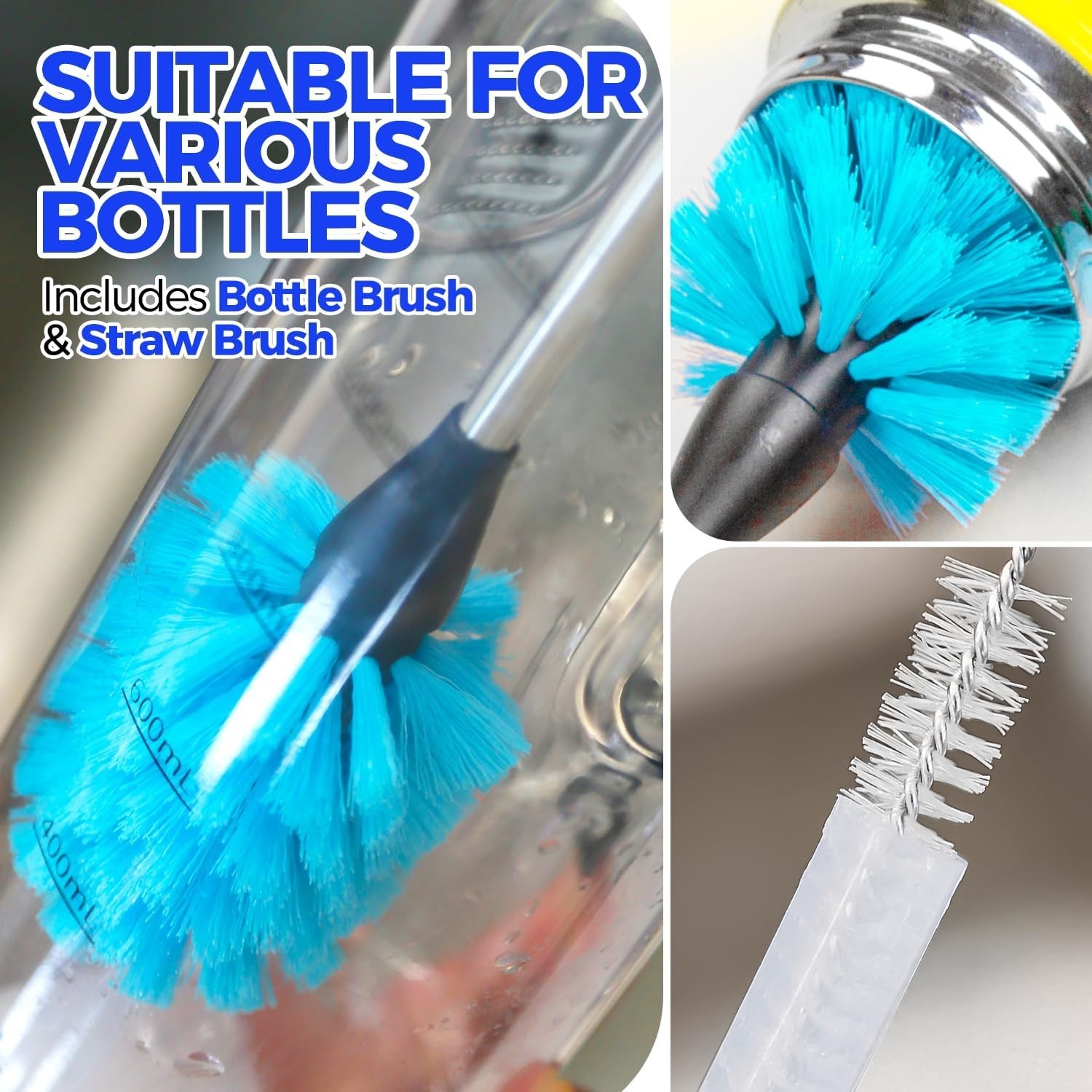 Bottle Brush Cleaner Set 14″ Long Handle Stainless Steel Bottle Cleaner 5 Pack