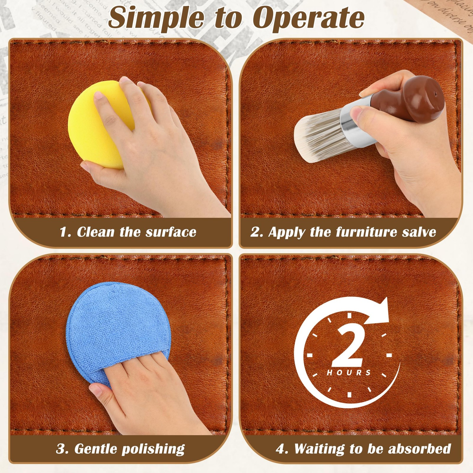 1+3 Furniture Salve for Leather & Wood with Brush Set, Cream & Wax Restorer f…