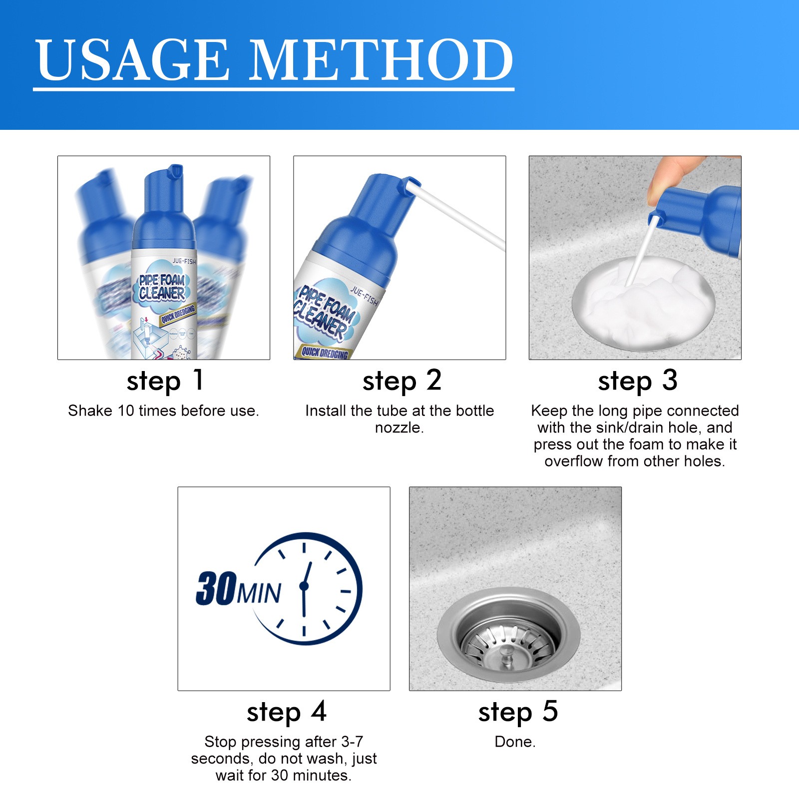 Foaming Drain Cleaner,For Bathroom Kitchen Sink Overflow Fast Clog Removal 60ml