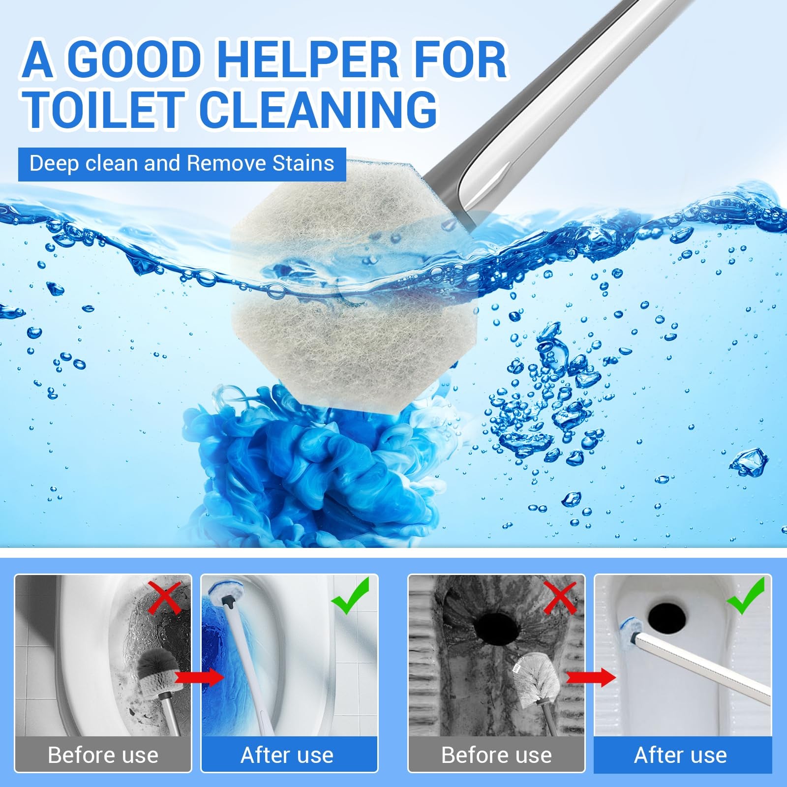 50 Pack Disposable Toilet Brush Refills, Universal Compatible Heads, 3-Layer …