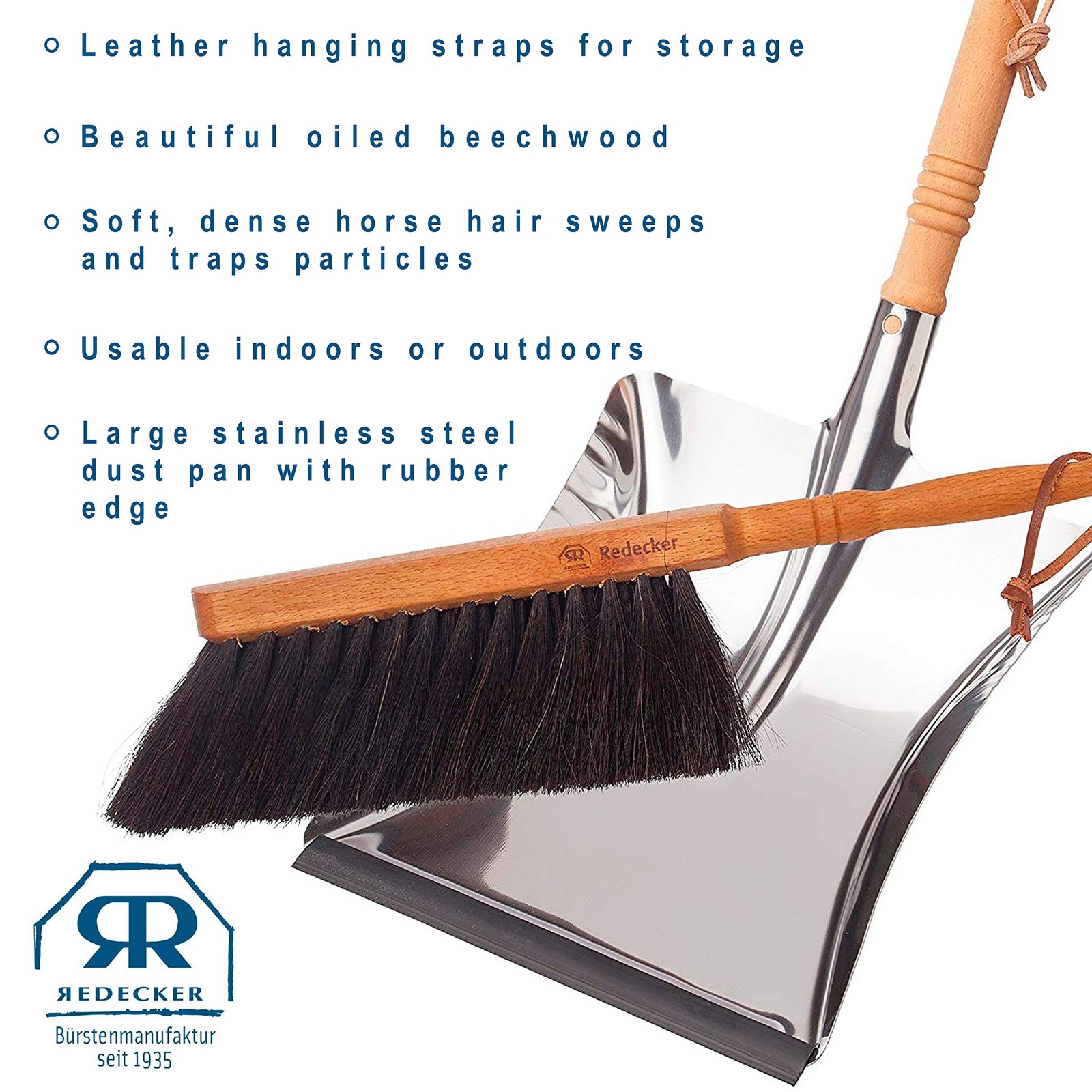 Horsehair Fiber Hand Brush and Dust Pan Set – Wooden Broom and Dustpan Set fo…