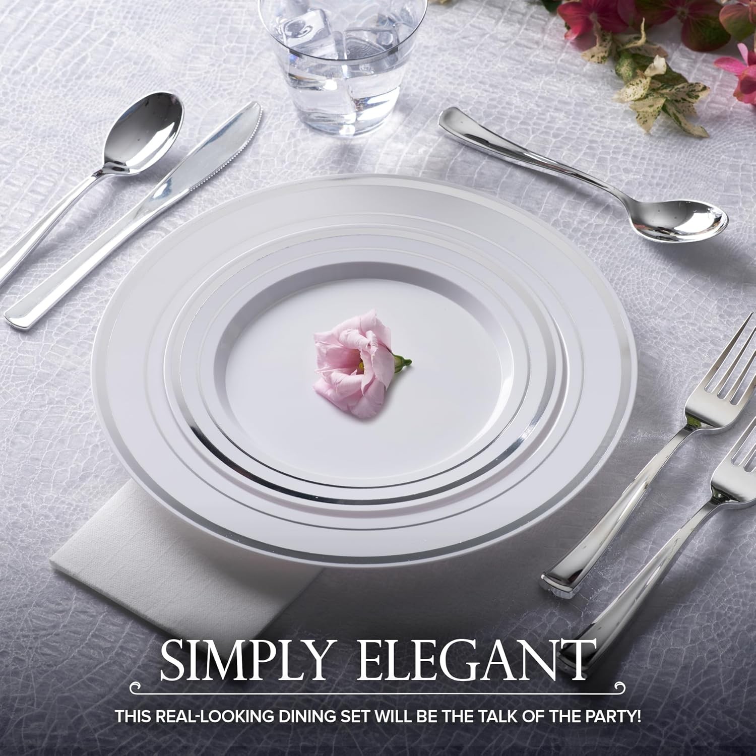 Dinner and Dessert Plates Set Disposable – 200 Pieces (10″ + 7″) Elegant White