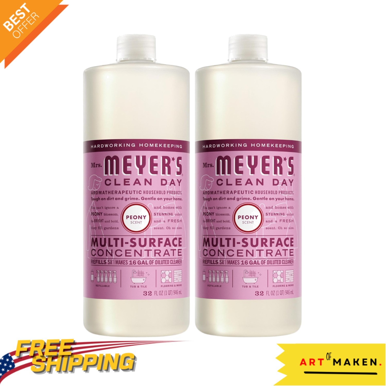 Versatile Peony Scented Multi-Surface Cleaner by Mrs. Meyer’s – 2 Pack, 32 Oz