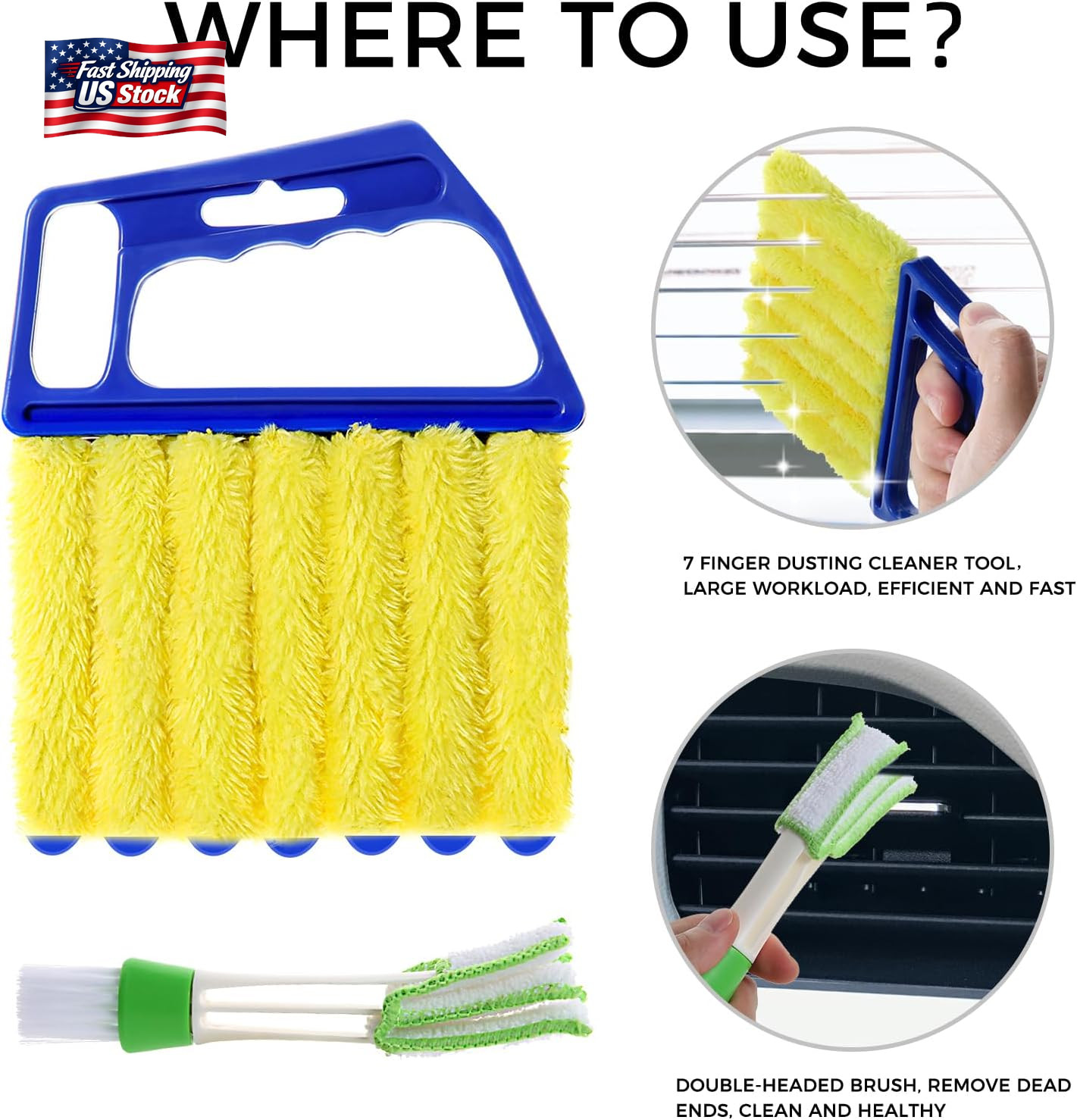 4Pcs Window Venetian Blind Cleaner Duster Tool,Washable 7 Fingers Dusting Cleane