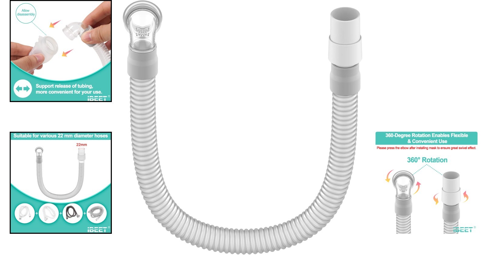 CPAP Short Tube with 360-Degree Swivel Elbow – Easy Installation & Flexibility