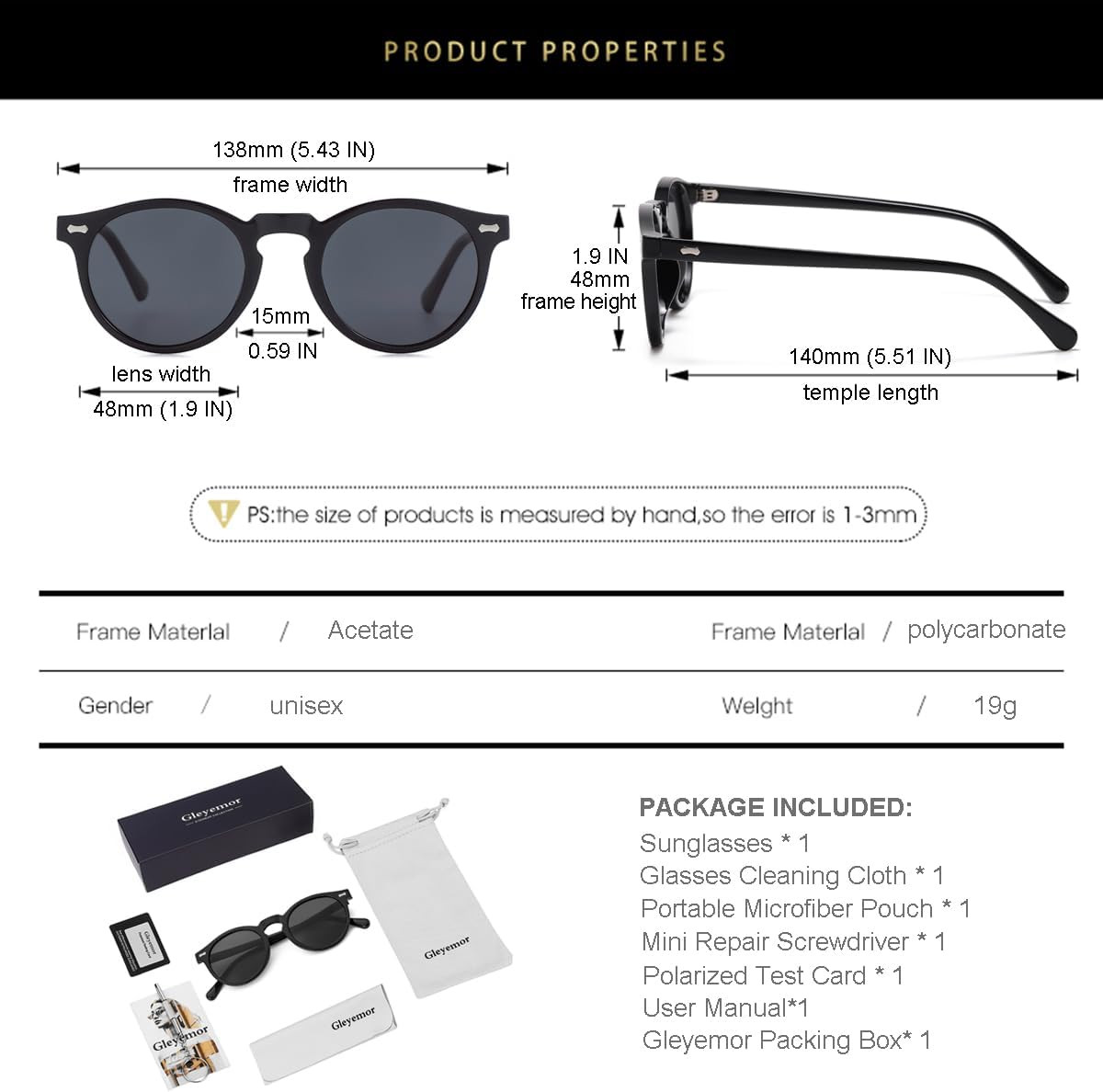 Vintage Polarized Sunglasses for Men round Sunglasses UV400 Protection Retro Han