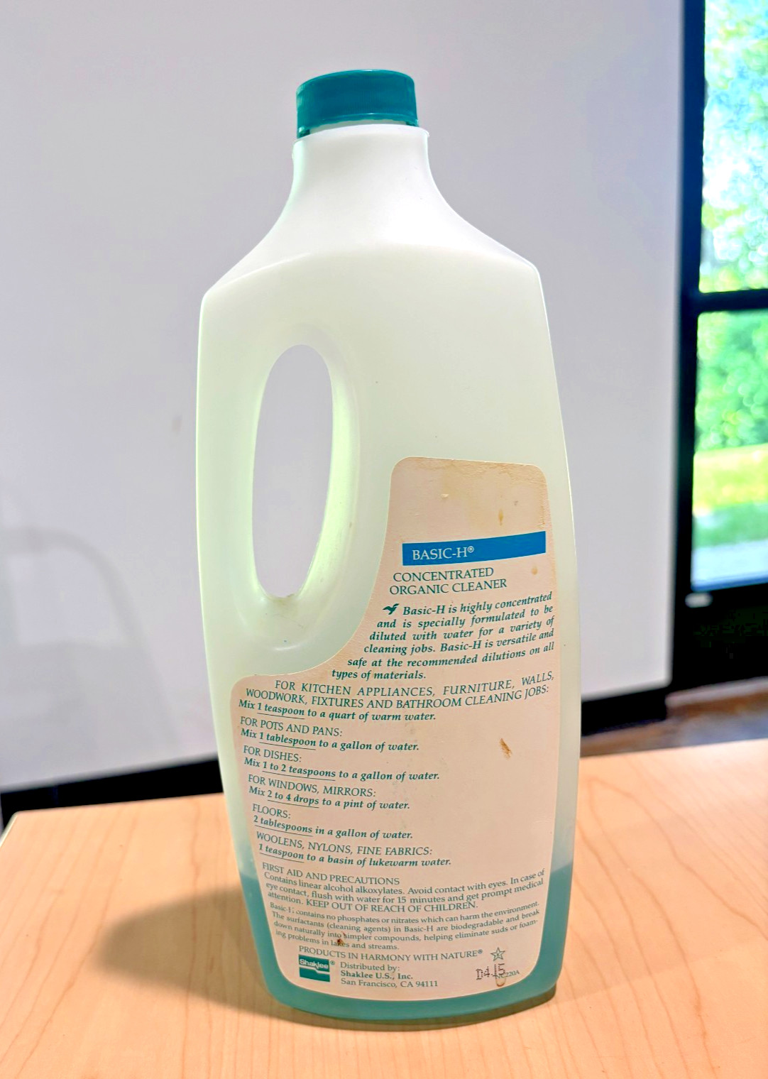 Shaklee Basic-H Concentrated Organic Cleaner 32 Oz Bottle Vintage USA 20% full