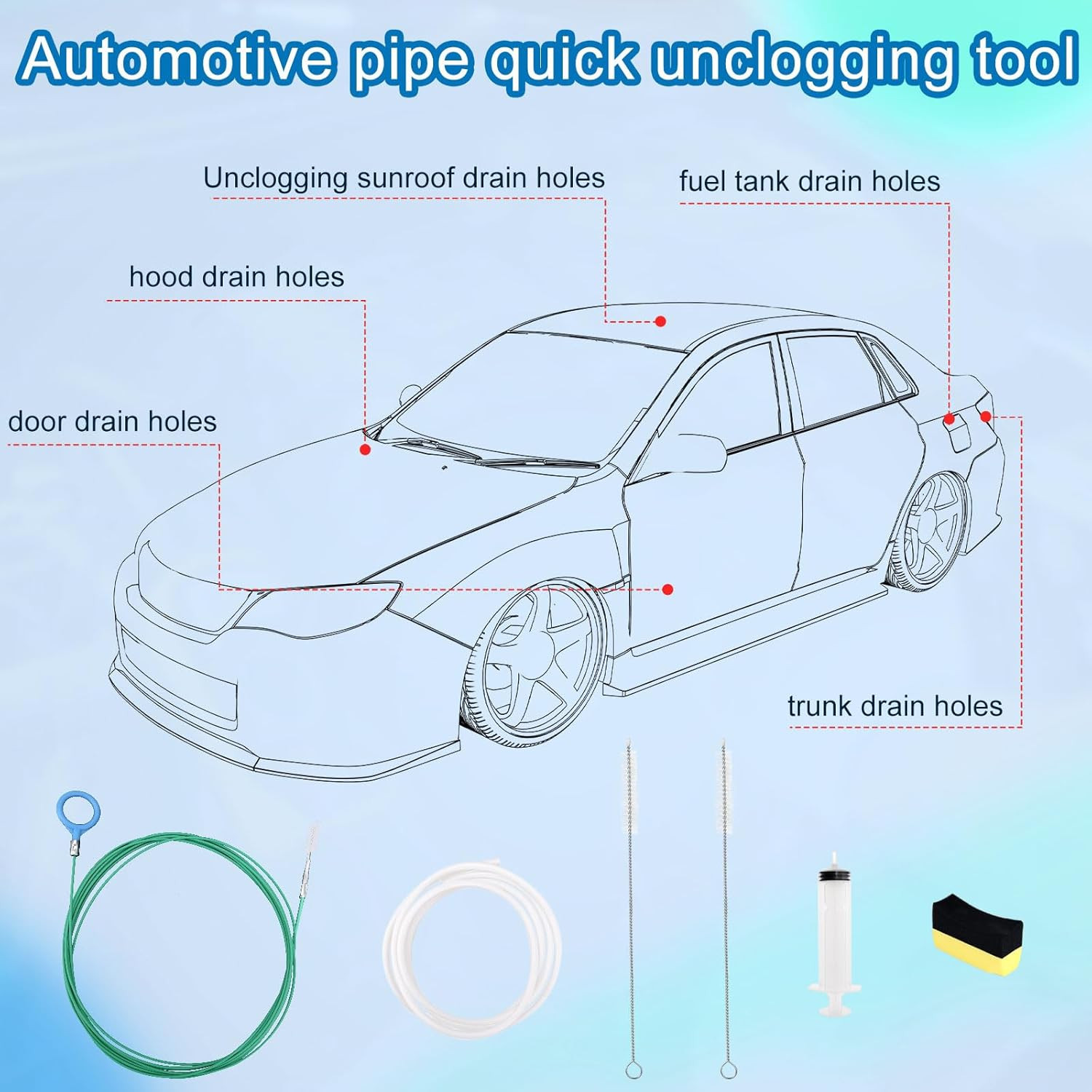 Car Sunroof Drain Cleaning Tool, Extra Long Flexible Wire Cleaner Unclogger with