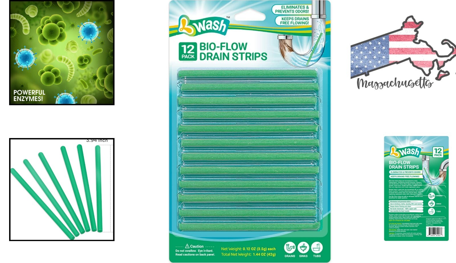 Drain Strips – 12 Strips | Natural Enzymes for Odor Removal & Drain Cleaning