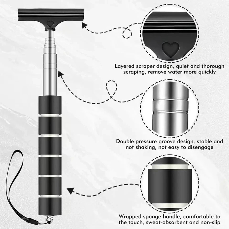 Portable Car Window Wiper Extendable Handle Glass Mirror Cleaner Cleaning Tool